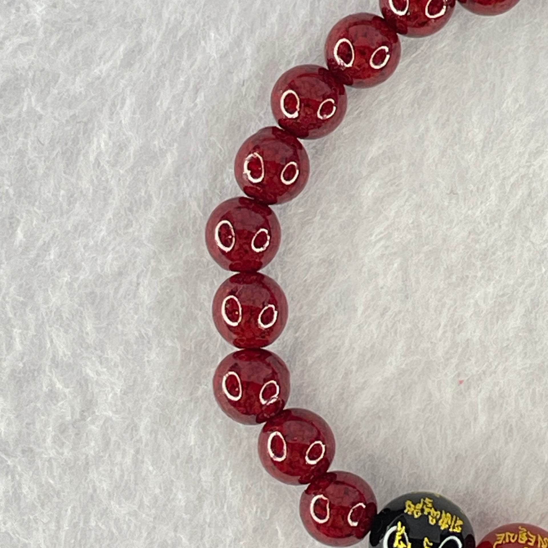 Natural Blood Red Cinnabar with Crystal Beads Bracelet with Wealth Beads 11.74g 15.5cm 8.5mm 5 Beads, 6.2mm 23 Beads - Huangs Jadeite and Jewelry Pte Ltd