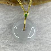 Type A Lavender Jadeite Ping An Kou Donut 平安扣 in 18k Gold Setting 9.43g 18.8 by 18.9 by 13.5mm with 925 Silver Necklace - Huangs Jadeite and Jewelry Pte Ltd