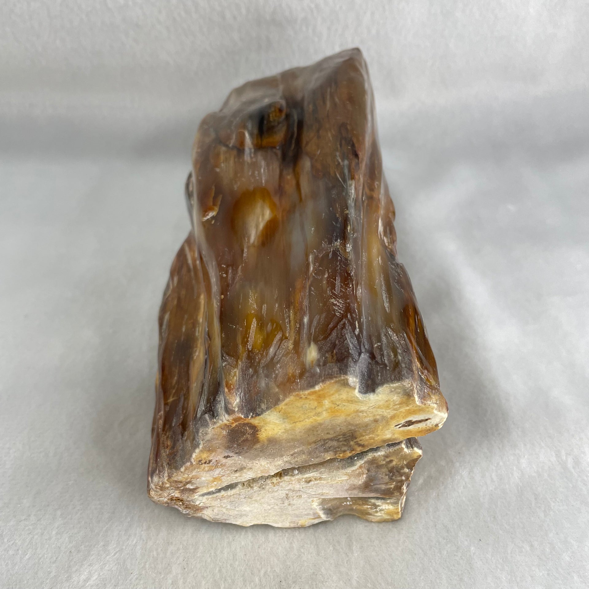 Natural Fossilised Petrified Wood Tower with Wooden Stand Display 1383.4g 190.0 by 124.2 by 105.4 mm - Huangs Jadeite and Jewelry Pte Ltd