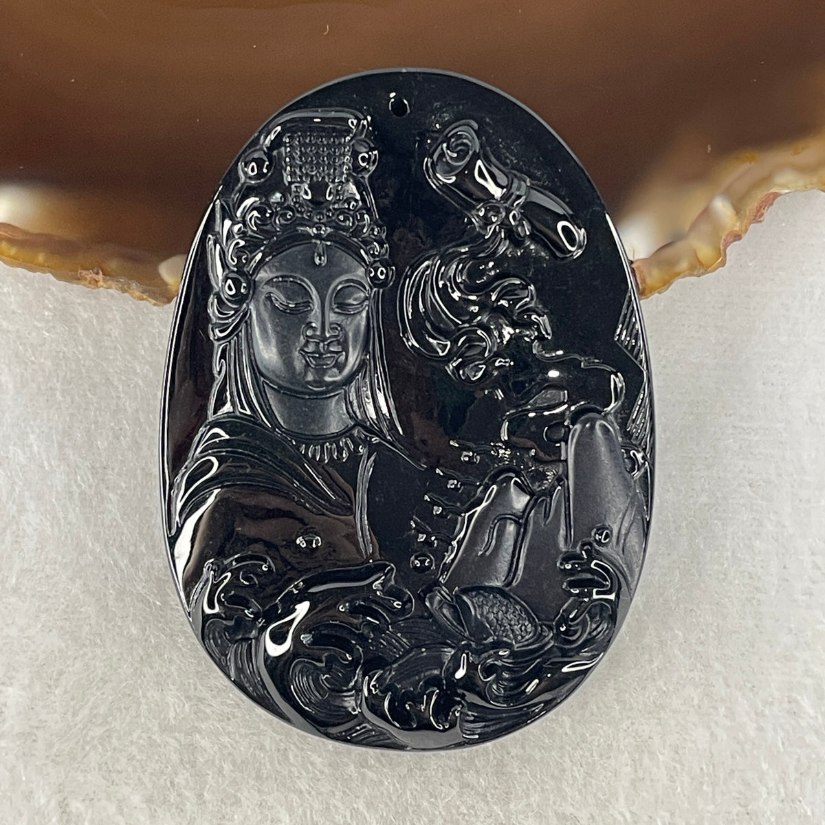 Certified Natural Type A Black Omphacite Jadeite Wenshu Pu Sa on Shan Shui Pendant | Ultimate Wisdom & Sacred Landscape (27.03g | 60.8x44.3x9.6mm | Crown, Third Eye & Root Chakra Shield, Scholastic Mastery, Divine Clarity & Wealth Protection)