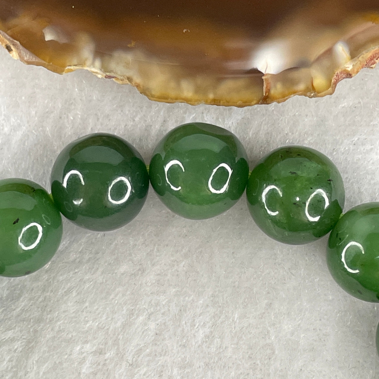 Certified Natural Nephrite Bracelet 47.9g - 12.2mm x 17 Beads - 16.5cm Length - Full Green Grade A Untreated Nephrite Jade Jewelry