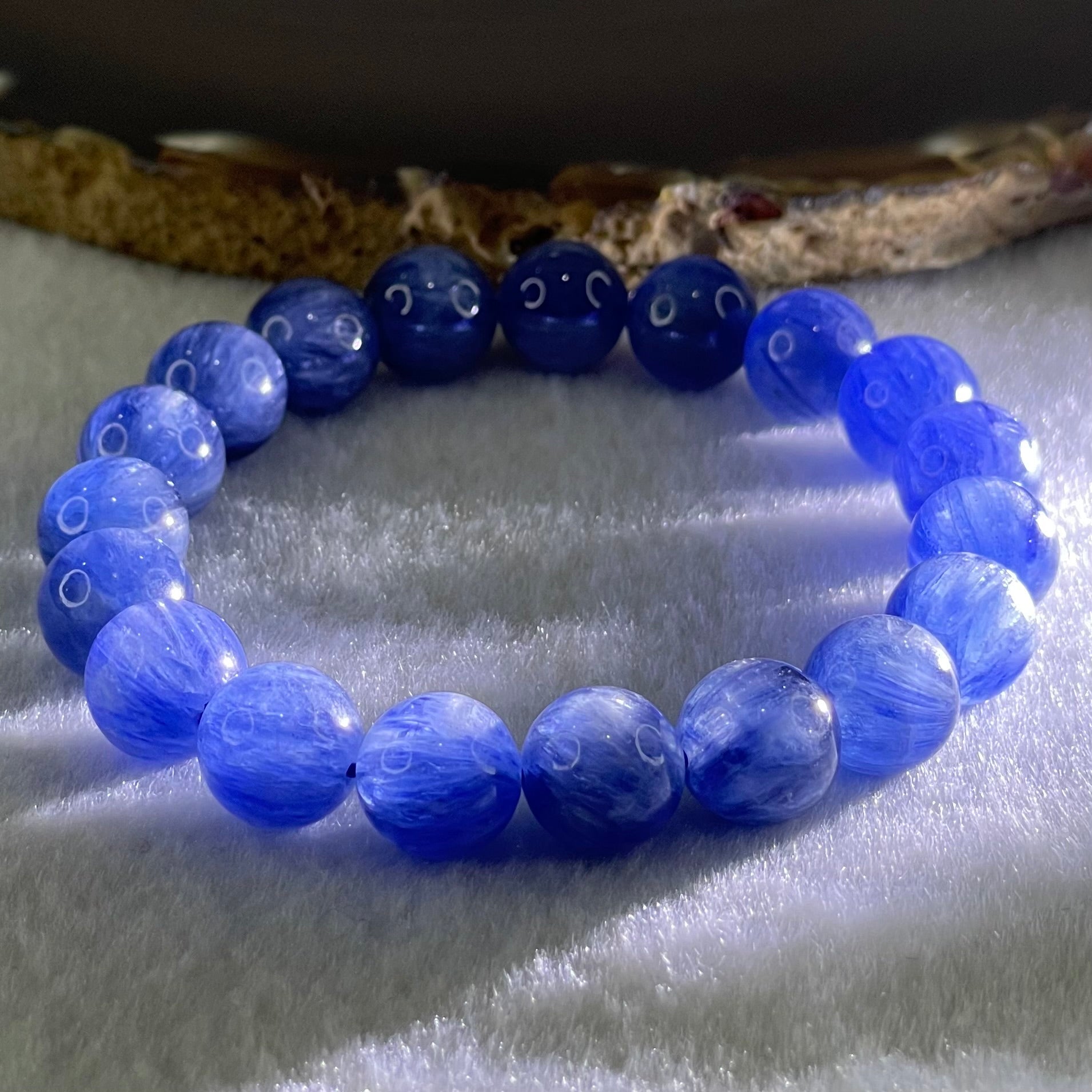 Natural Blue Kyanite Beads Bracelet 35.24g 15.5cm 10.3mm 19 Beads - Huangs Jadeite and Jewelry Pte Ltd
