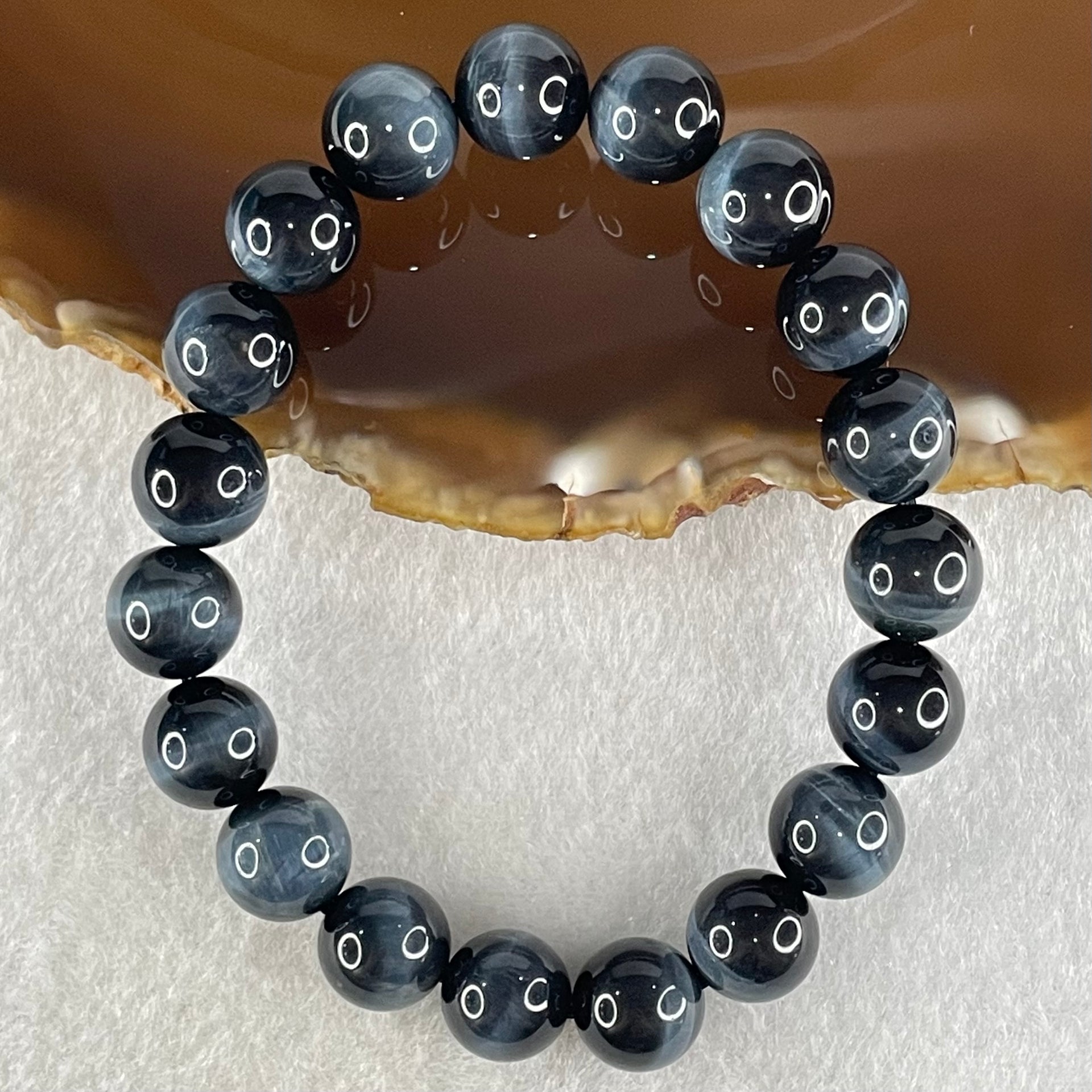 Natural Blue Tiger Eye Quartz Beads Bracelet 29.96g 16.5cm 10.6mm 19 Beads - Huangs Jadeite and Jewelry Pte Ltd