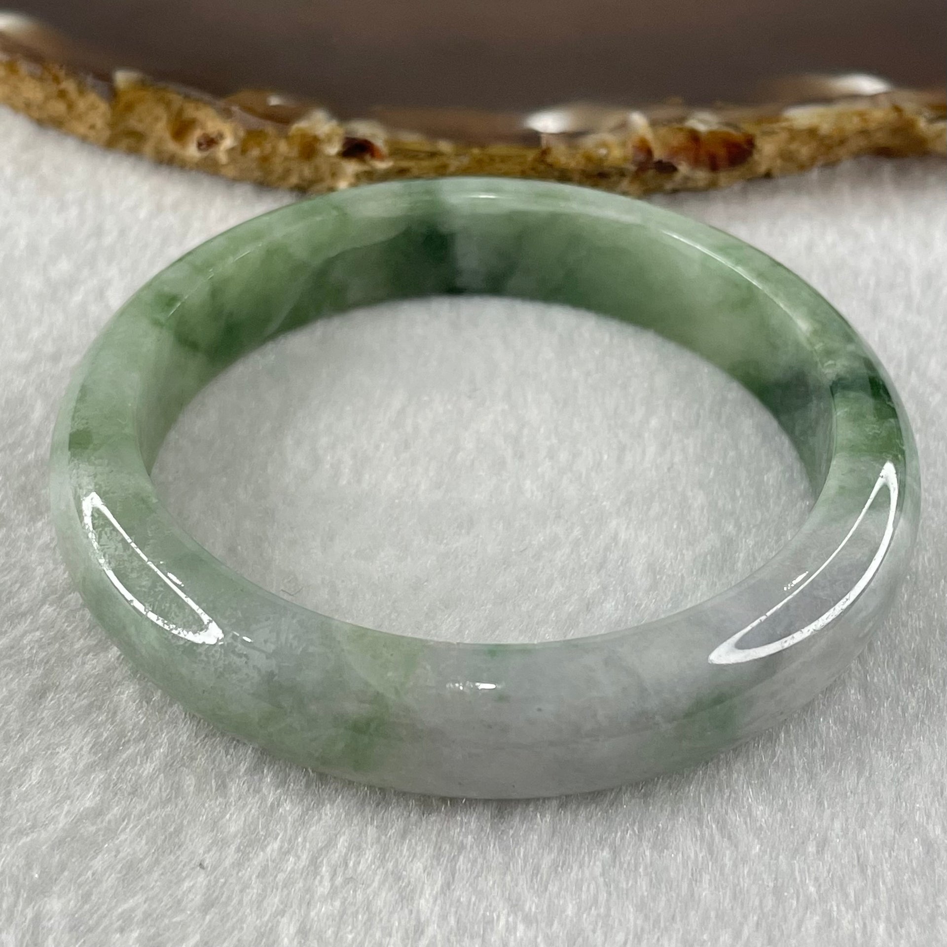 Type A Lavender with Green Piao Hua Jadeite Bangle 43.66g Internal Diameter 55.5mm 11.9 by 7.5mm (Significant External Roughs and Lines) - Huangs Jadeite and Jewelry Pte Ltd