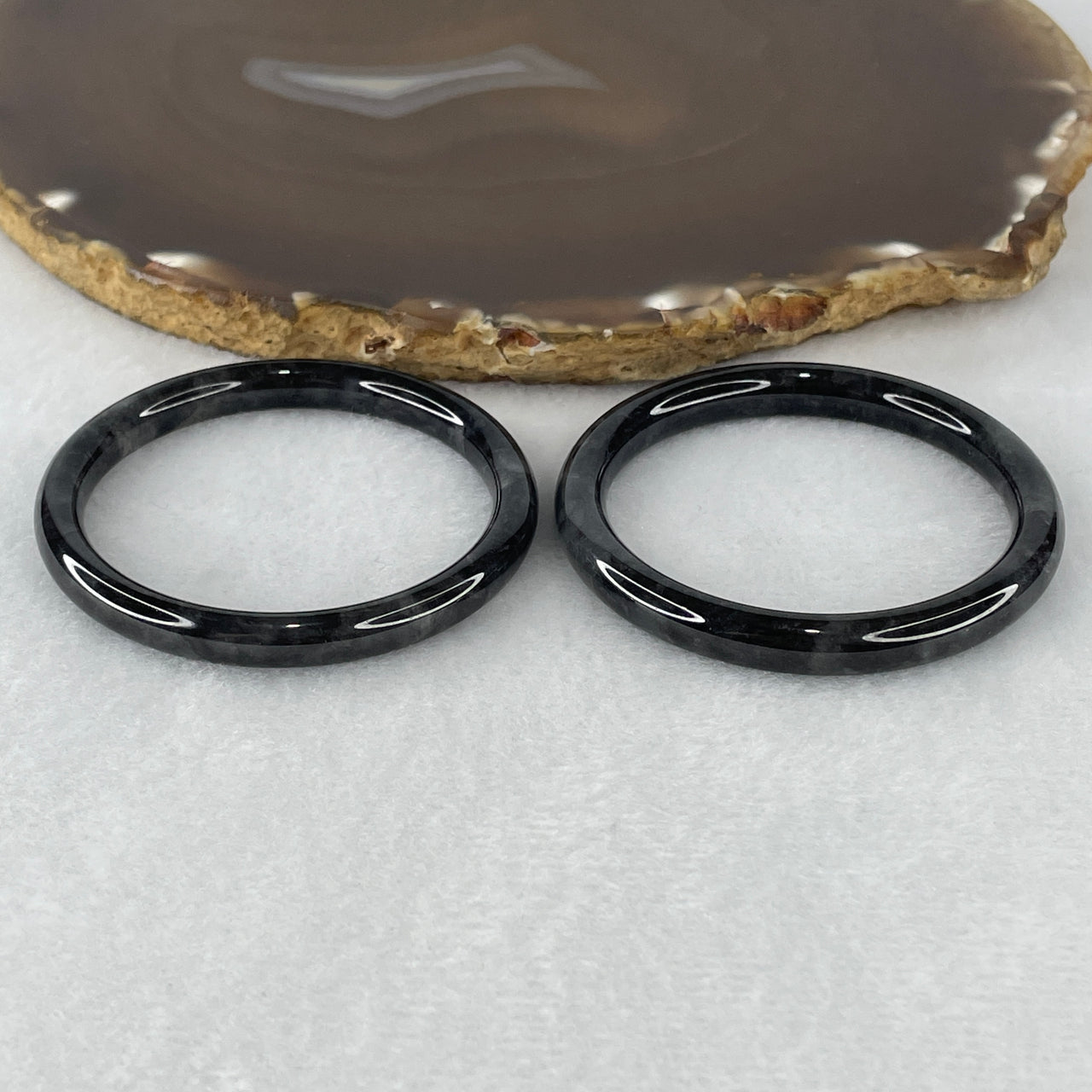 Certified Natural Type A Semi-Icy Wuji Grey Jadeite Twin Baby Bangle | Sleek Round Court Miniature Silhouette | "Ink Landscape" Premium Protective Keepsake & Family Heirloom (27.38g 6.3x6.0mm | 43.4mm Inner Diameter | Close to Perfect)