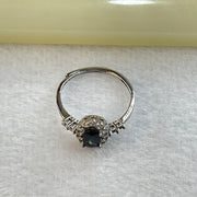 Blue Green Cubic Zirconia with Crystals in Sliver Ring (Adjustable Size) 1.34g by 6.0 by 4.6 by 3.2mm - Huangs Jadeite and Jewelry Pte Ltd