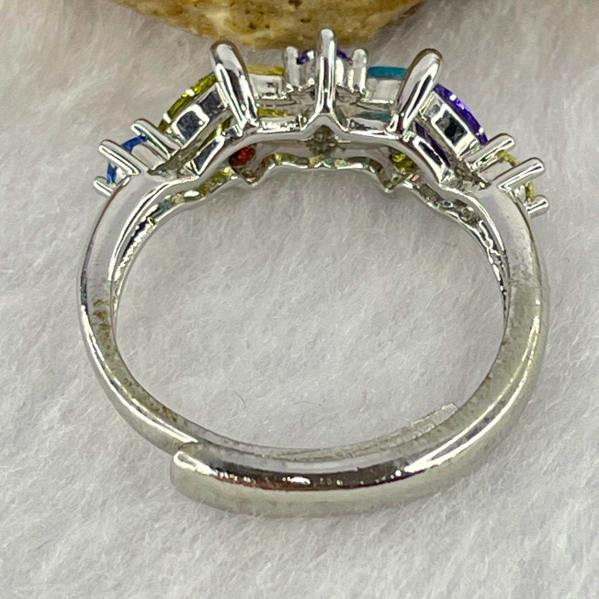 Multi Color Cubic Zirconia in Sliver Ring (Adjustable Size) 2.61g 6.4 by 4.5 by 2.2mm - Huangs Jadeite and Jewelry Pte Ltd