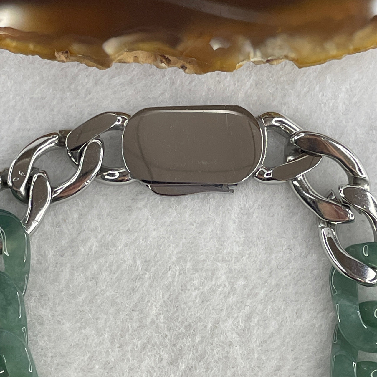 Certified Natural Type A Semi Icy Blueish Green Jadeite Cuban Tennis Bracelet with Metal Clasp 30.86g 18cm 12.6 by 17.4 by 3.5mm 14Pcs