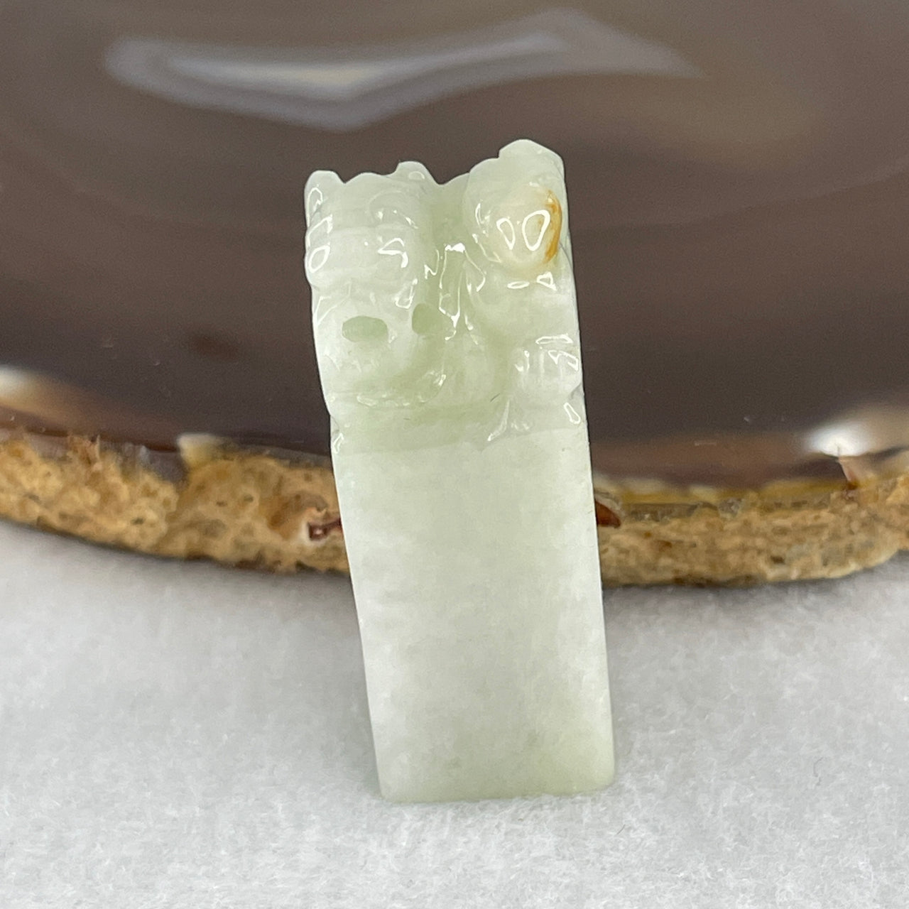Certified Natural Type A Green Jadeite Mini Tower Pixiu Seal Display 24.27g 38.9 by 15.0 by 13.9mm