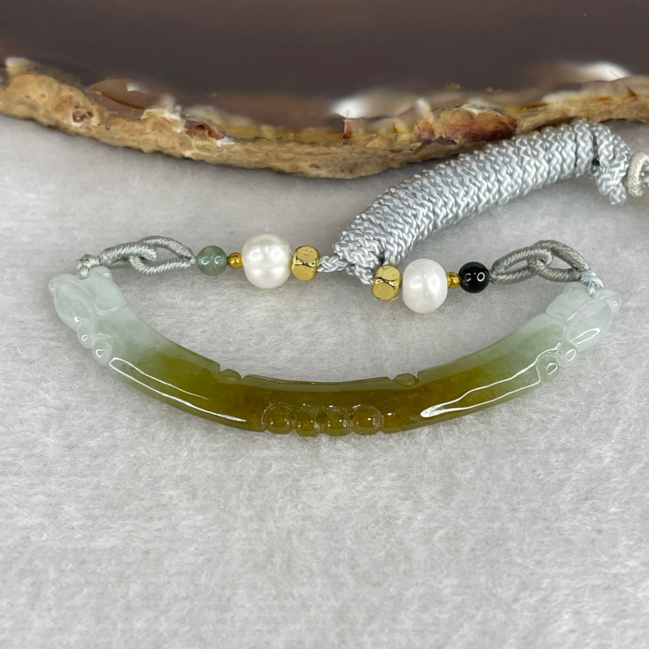 Natural Type A Jadeite Double Dragon Pendant | Brown & Light Blueish Green Carved Jade Amulet (5.57g, 64.9x6.2x3.3mm)