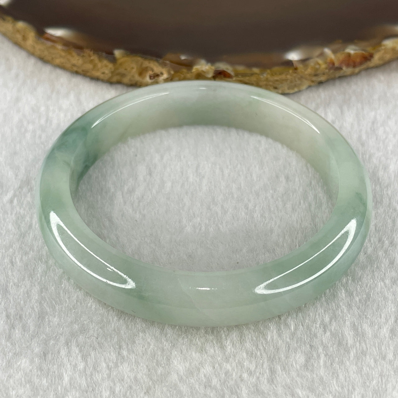 Natural Type A Jelly Faint Green with Blueish Green Piao Hua Flora Jadeite Bangle 44.39g Inner Diameter 55.2mm 11.2 by 8.3mm (Internal Lines) - Huangs Jadeite and Jewelry Pte Ltd