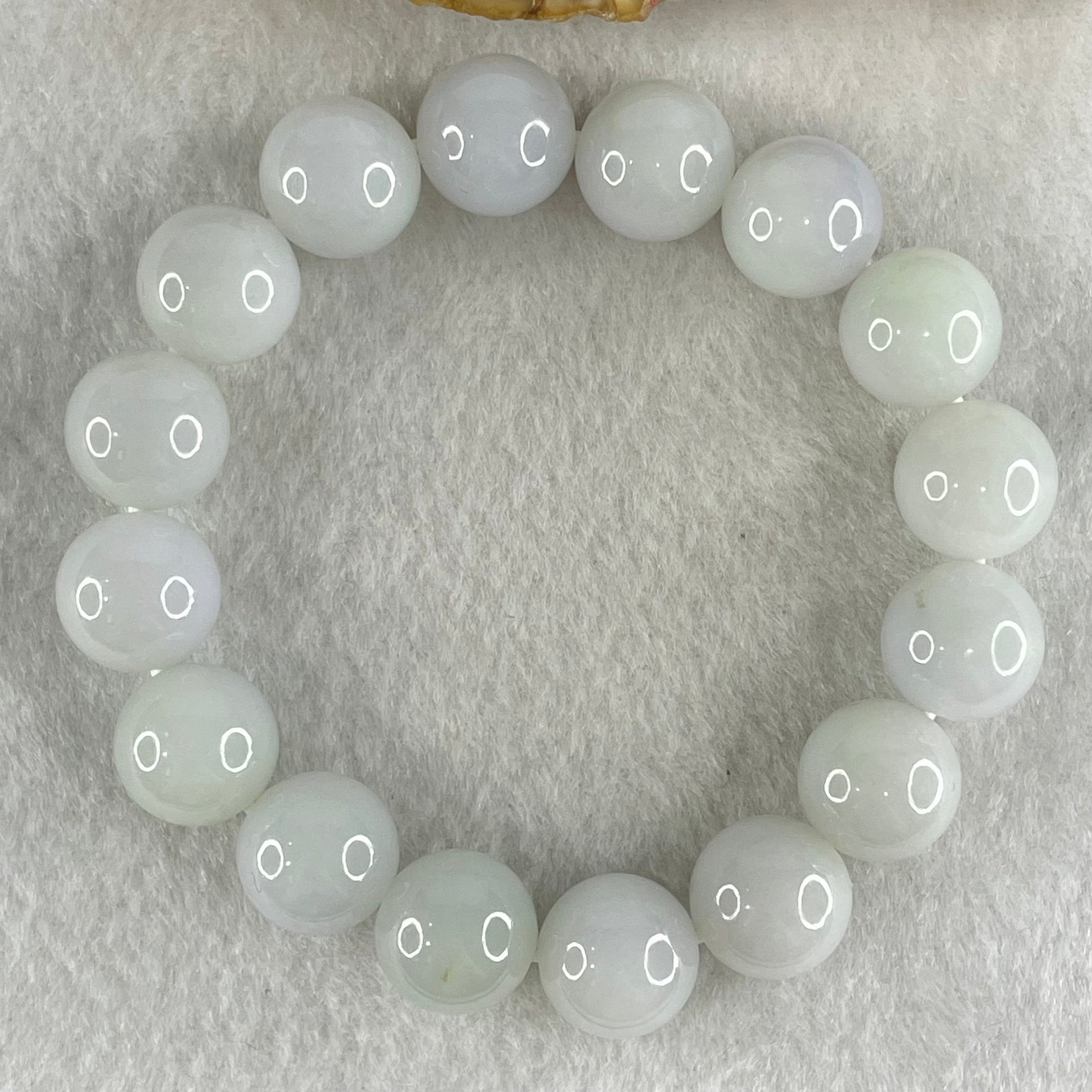 Type A Light Green with Light Lavender Jadeite Beads Bracelet 51.29g 15.5cm 12.3mm 16 Beads - Huangs Jadeite and Jewelry Pte Ltd
