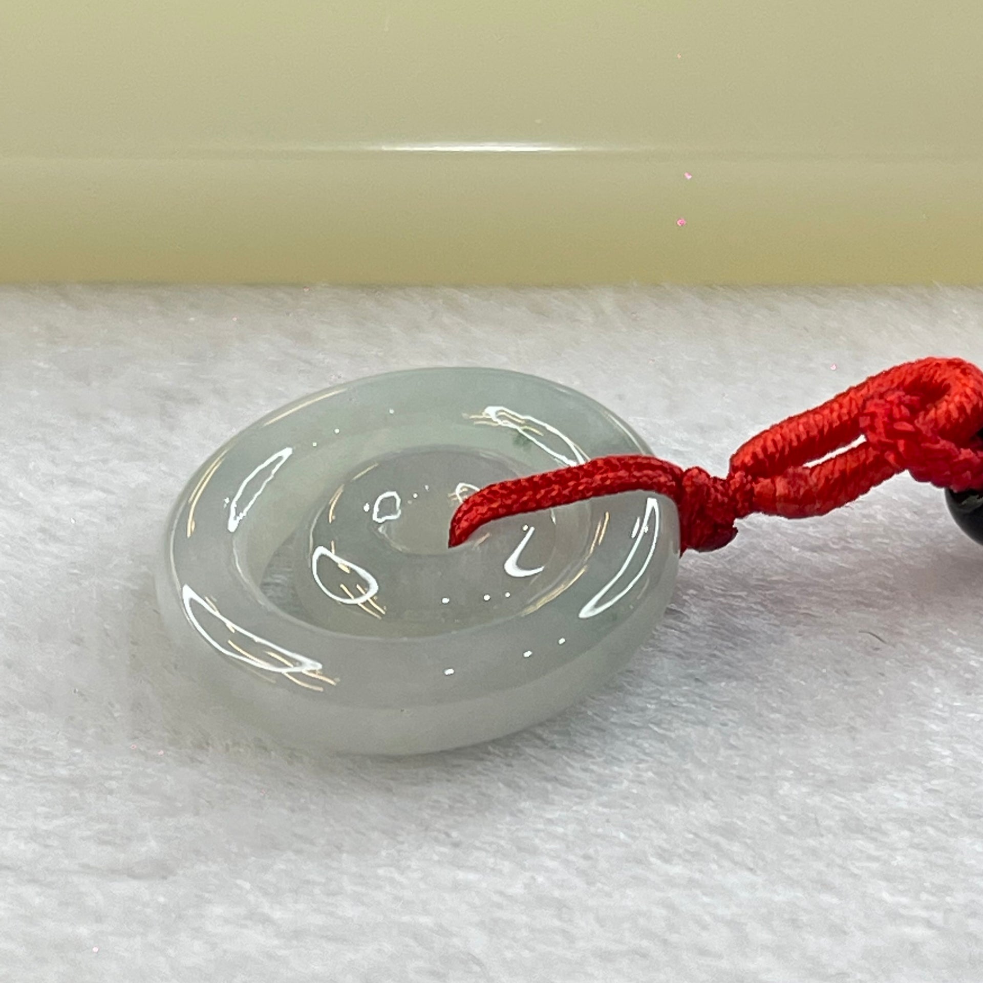 Type A Semi Icy Light Sky Blue Jadeite Double Ping An Kou Donut Necklace 5.43g 21.1 by 4.7mm / 11.7 by 4.2mm - Huangs Jadeite and Jewelry Pte Ltd