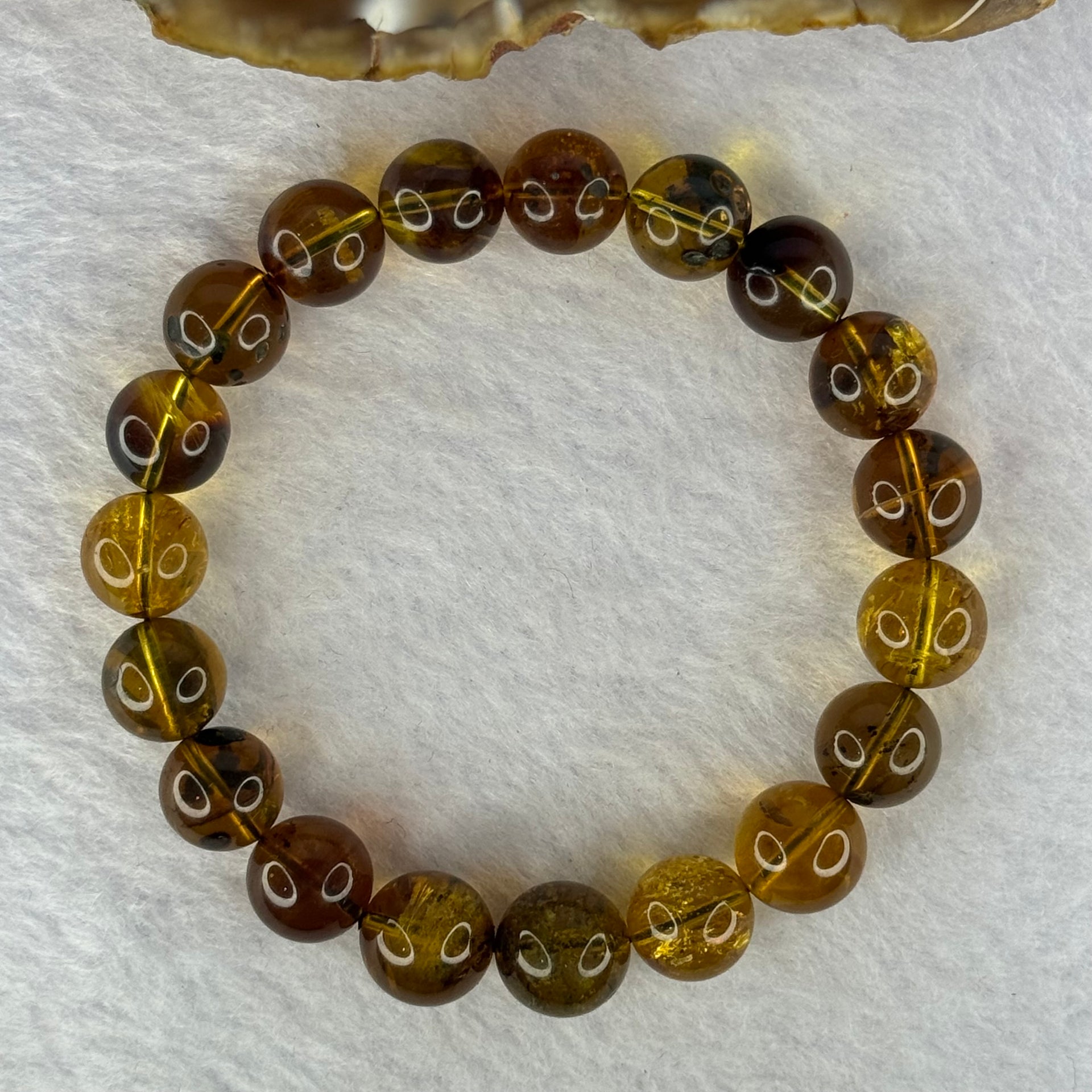 Natural Amber Bracelet 天然琥珀手链 9.75g 15.5cm 10.5mm 19 Beads - Huangs Jadeite and Jewelry Pte Ltd