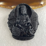 Type A Opaque Black Omphacite Jadeite Good Vs Evil Manjushri Bodhisattva Pendant Rabbit Zodiac Guardian 35.89g 51.2 by 44.3 by 10.0mm - Huangs Jadeite and Jewelry Pte Ltd