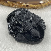 Type A Opaque Black Omphacite Jadeite Good Vs Evil Samantabhadra Bodhisattva Pendant Dragon and Snake Zodiac Guardian 44.90g 50.8 by 43.9 by 12.0mm - Huangs Jadeite and Jewelry Pte Ltd