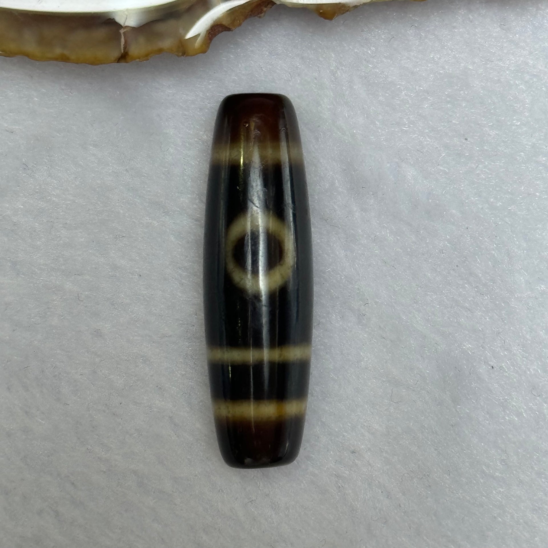 Natural Powerful Tibetan Old Oily Agate 2 Eyes Dzi Bead Heavenly Master (Tian Zhu) 二眼天诛 7.93g 38.8 by 11.5mm - Huangs Jadeite and Jewelry Pte Ltd