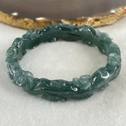 Type A Blueish Green Jadeite with Flowers Bangle 45.62g Inner Diameter 57.2mm 13.8 by 8.0mm - Huangs Jadeite and Jewelry Pte Ltd