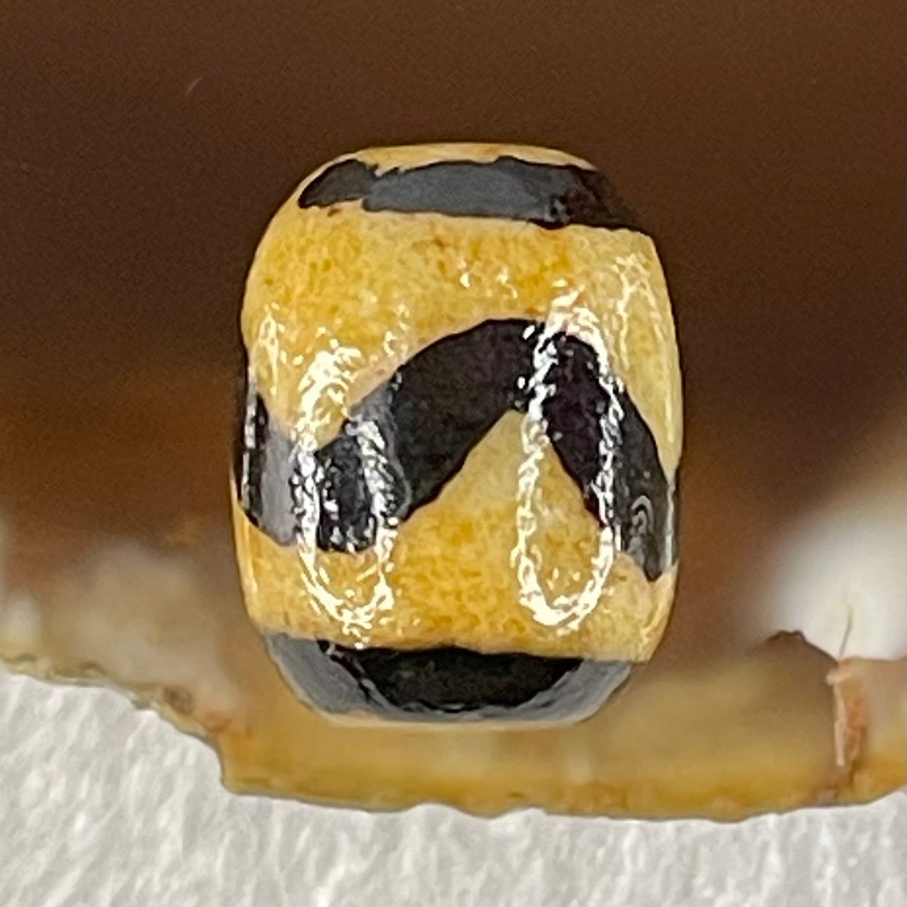 Natural Powerful Tibetan Old Oily Agate Tiger Tooth Daluo Dzi Bead Heavenly Master (Tian Zhu) 虎呀天诛 2.38g 13.6 by 10.3mm - Huangs Jadeite and Jewelry Pte Ltd