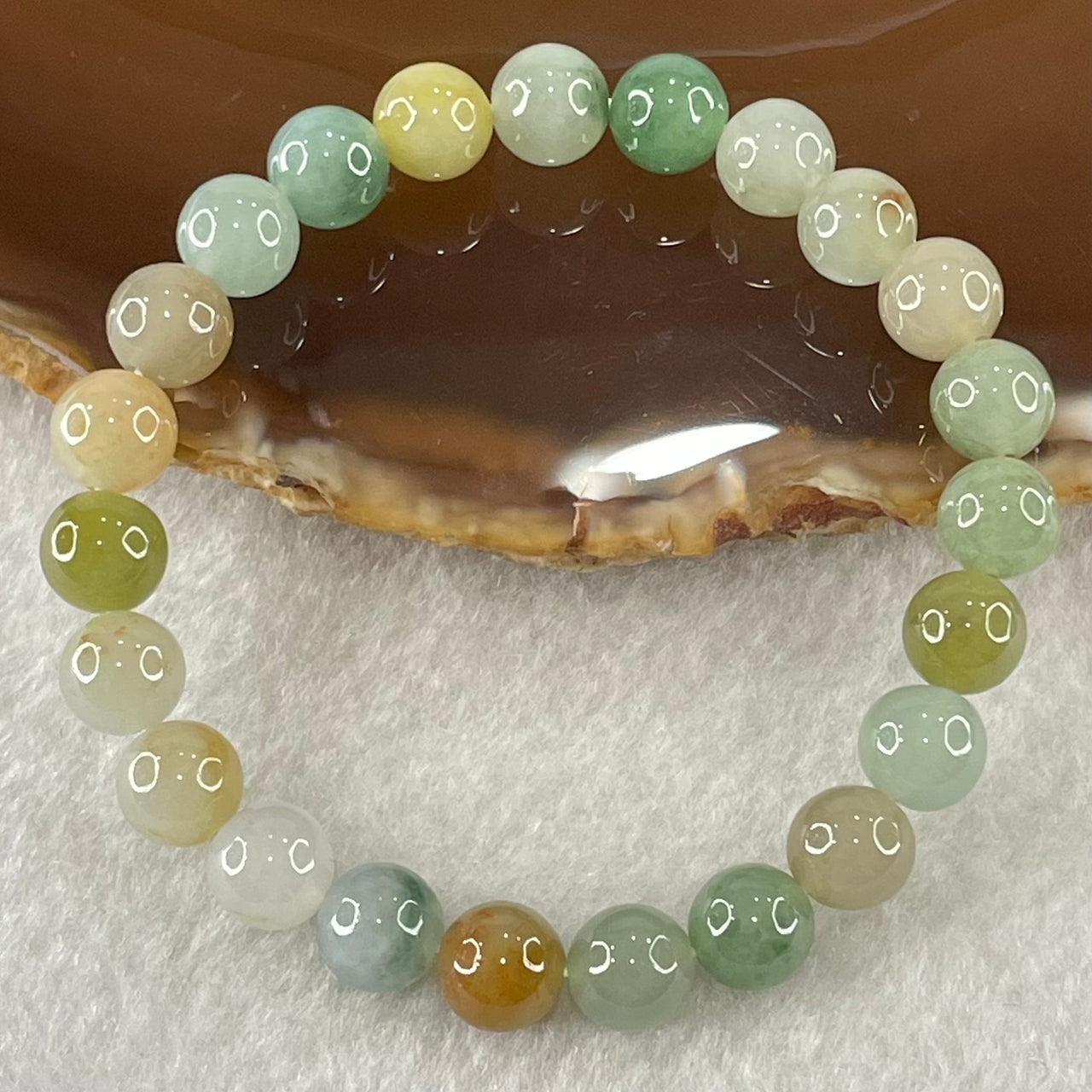 Type A Jelly Muti Color (Green, Lavender, Blueish Green, Yellow) Jadeite Beads Bracelet 18.43g 15cm 7.9mm 23 Beads - Huangs Jadeite and Jewelry Pte Ltd