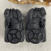 Certified Natural Type A Black Omphacite Jadeite Pixiu pair Pendant Each About 70.55g 52.7 by 29.3 by 22.6mm And 64.17g 49.0 by 27.6 by 23.0mm - Huangs Jadeite and Jewelry Pte Ltd