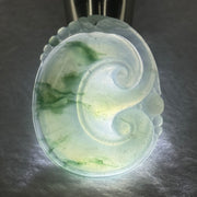 Grandmaster Certified Type A Icy Light Green with Blueish Green Piao Hua Ruyi Pendent 28.04g 53.2 by 42.7 by 7.1mm - Huangs Jadeite and Jewelry Pte Ltd