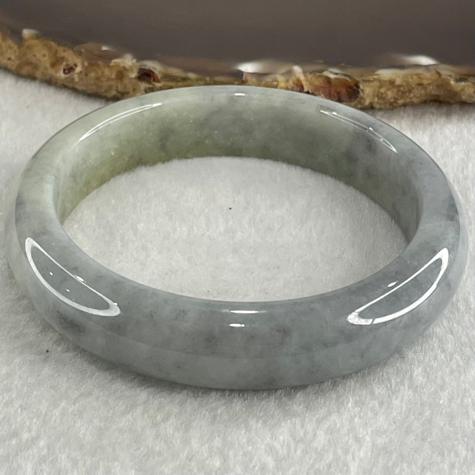 Type A Light Blueish Green with Brownish Yellow Patch Jadeite Bangle 59.53g Internal Diameter 57.4mm 13.4 by 8.3mm (Close to Perfect) - Huangs Jadeite and Jewelry Pte Ltd