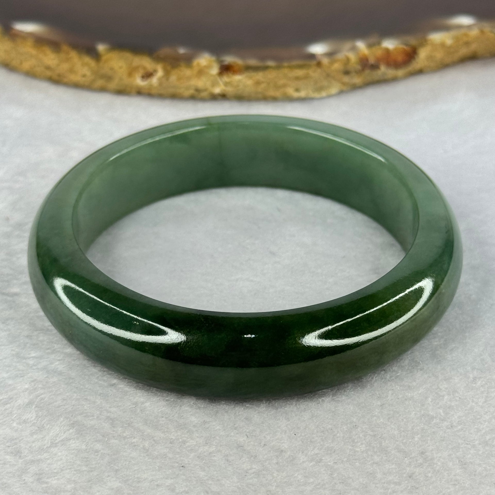 Type A Dark Green and Green Jadeite Bangle Internal Diameter 55.5mm 63.69g 14.1 by 8.5mm (Slight Internal Line) - Huangs Jadeite and Jewelry Pte Ltd