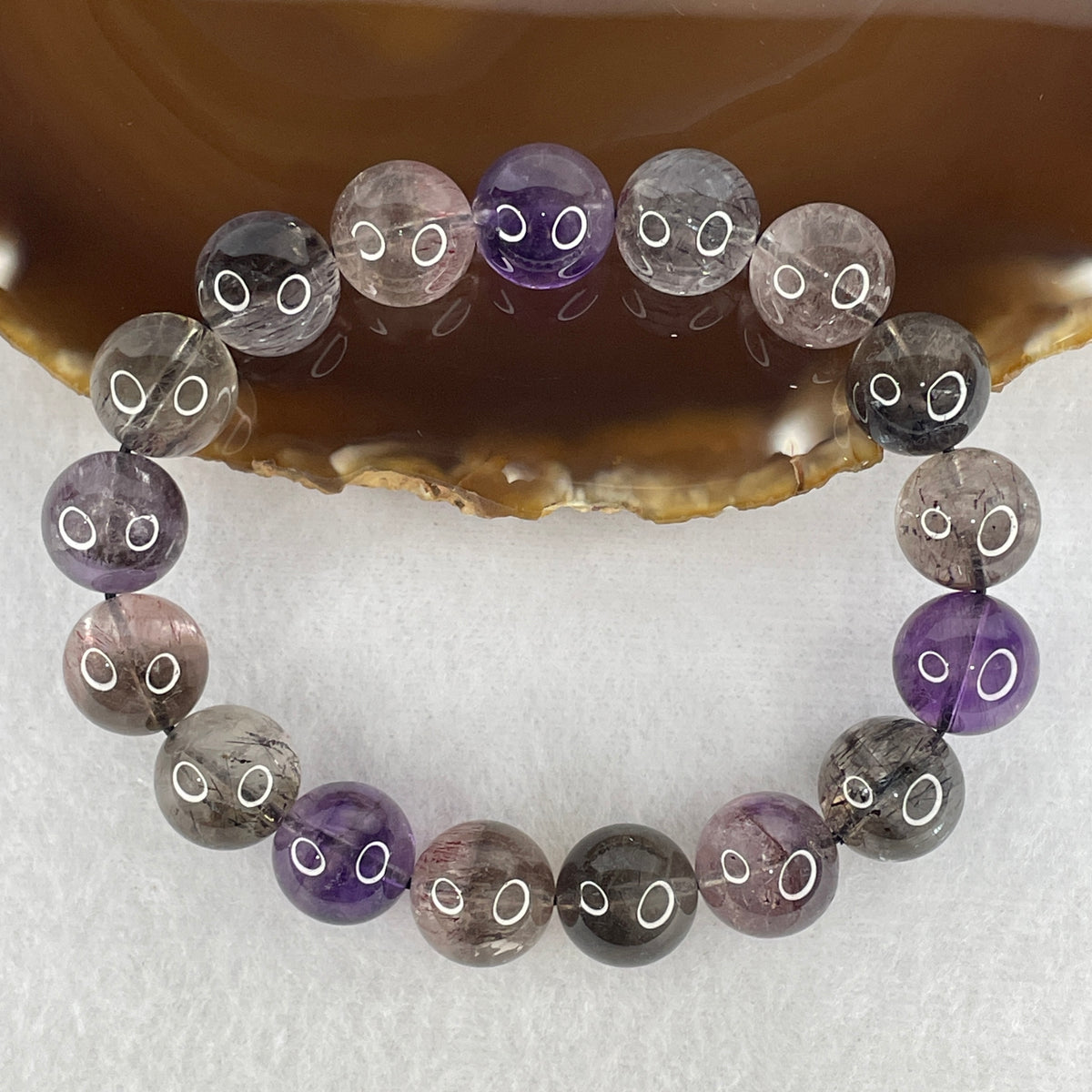 Certified Good Grade Natural Super 7 Crystal Beads Bracelet | 18cm Strand of 17 Beads 13.3mm (54.84g | Full-Spectrum Chakra Alignment, Manifestation & Spiritual Aura Shield)