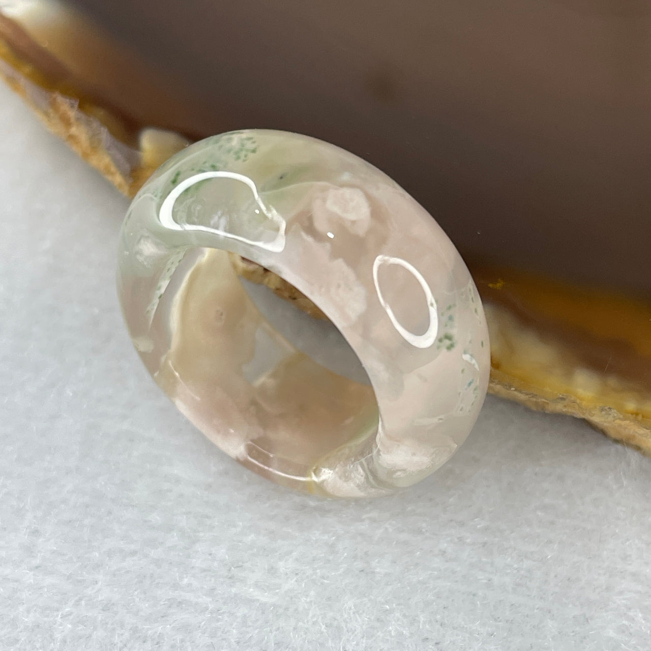 Natural Pinkish with Green Flower Agate Ring 5.34g 9.5 by 4.3mm US 5.8 HK 12.8 - Huangs Jadeite and Jewelry Pte Ltd