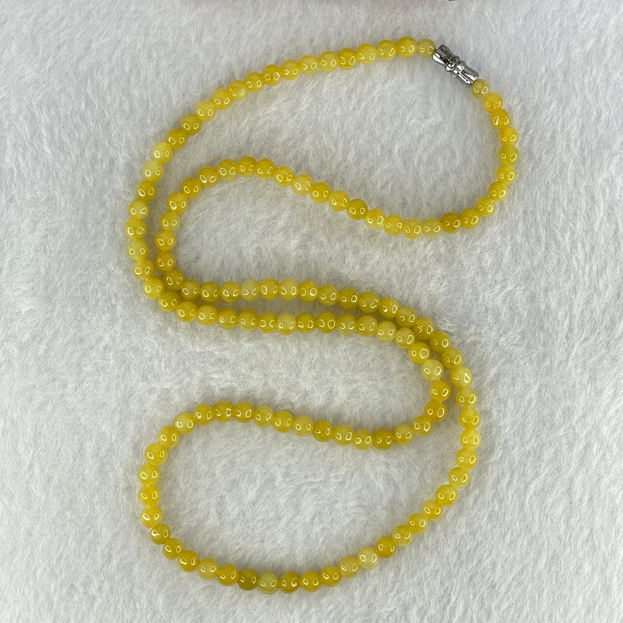 Type A Yellow Jadeite Beads Necklace 26.45g 60cm 5.2mm 124 Beads (Burned) - Huangs Jadeite and Jewelry Pte Ltd