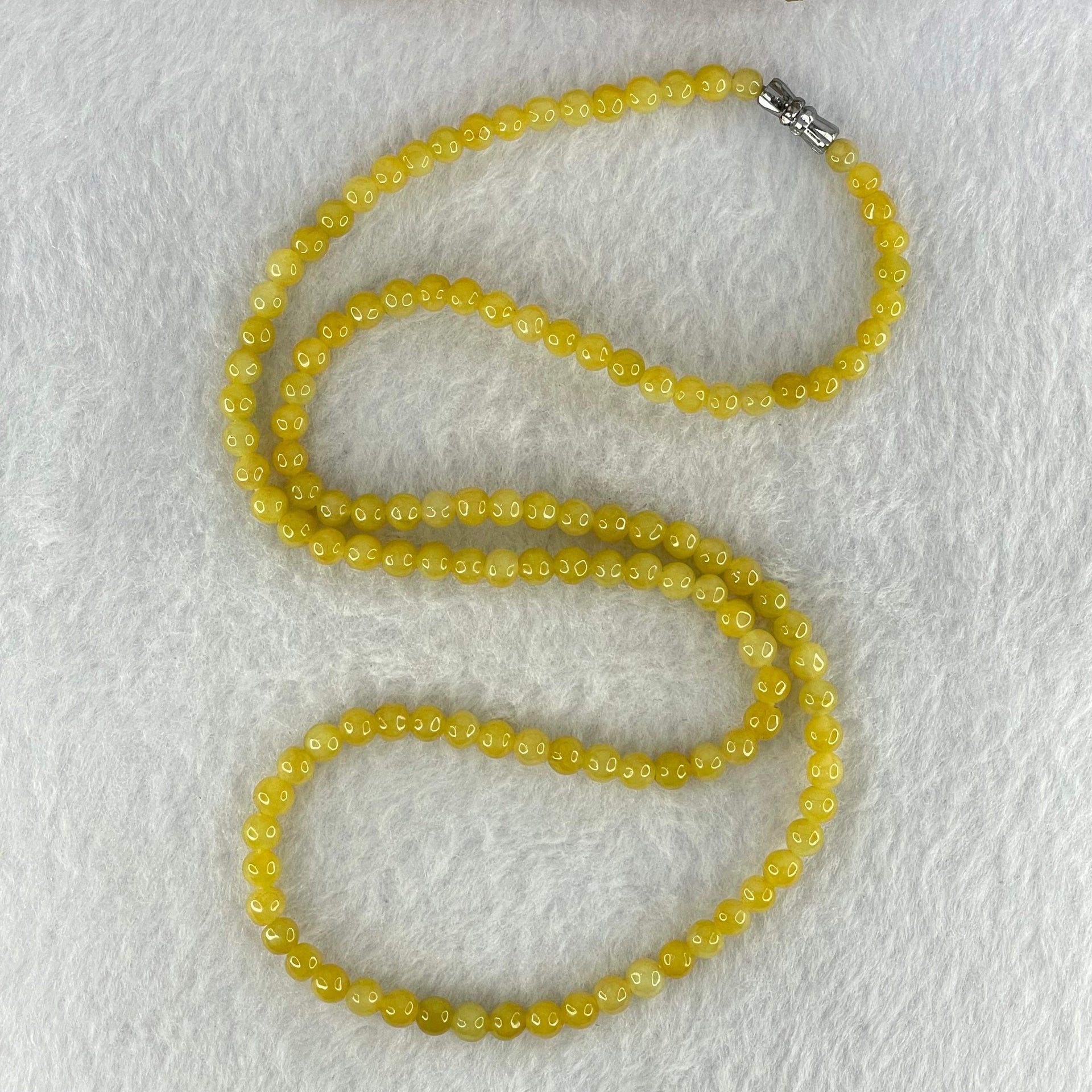 Type A Yellow Jadeite Beads Necklace 26.45g 60cm 5.2mm 124 Beads (Burned) - Huangs Jadeite and Jewelry Pte Ltd