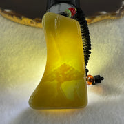 Natural Type A Yellow Jadeite Shan Shui Scenic with Gui Ren Benefactor 99.67g 66.1 by 39.8 by 17.2mm (Burned) - Huangs Jadeite and Jewelry Pte Ltd