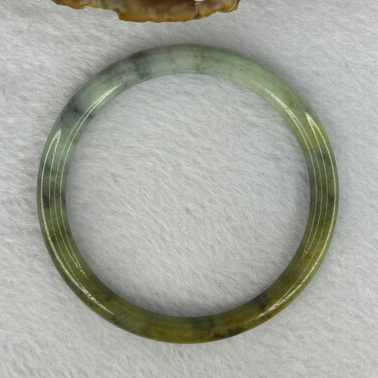 Type A Brownish Green with Green Piao Hua Jadeite Bangle 19.16g Internal Diameter 53.5mm 6.5 by 6.7mm (Slight External Line) - Huangs Jadeite and Jewelry Pte Ltd