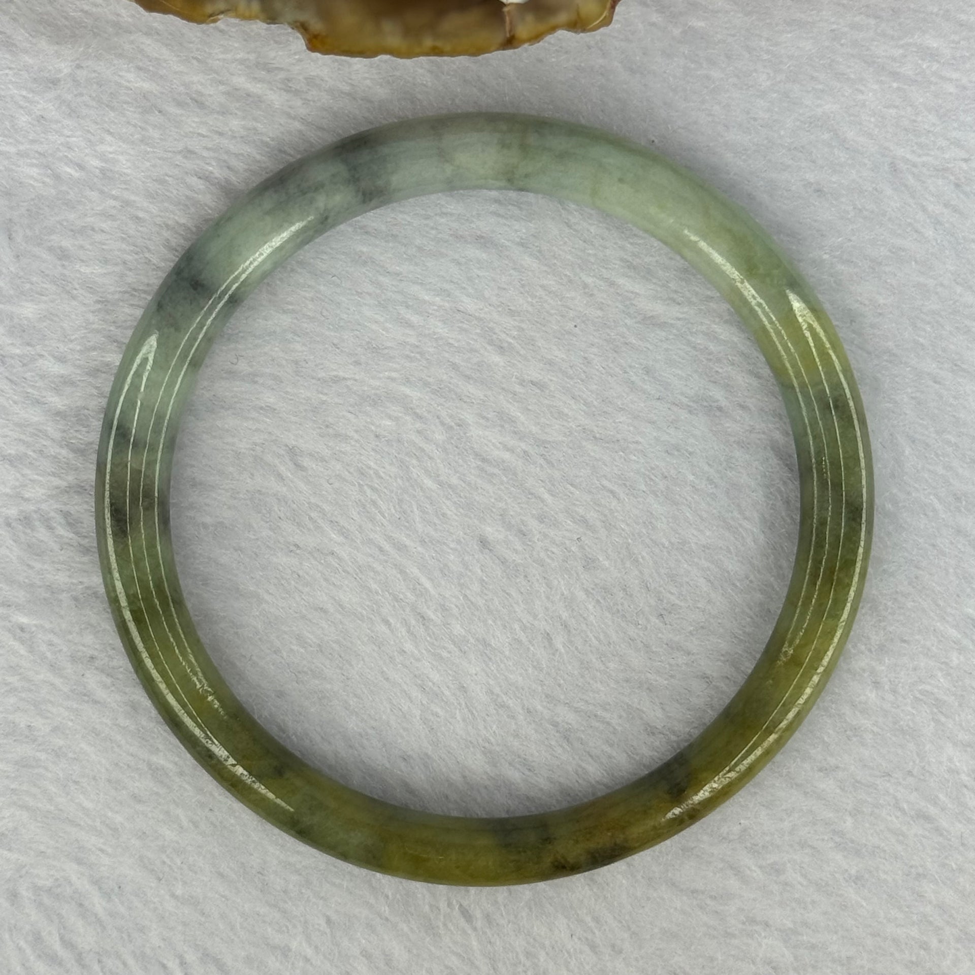 Type A Brownish Green with Green Piao Hua Jadeite Bangle 19.16g Internal Diameter 53.5mm 6.5 by 6.7mm (Slight External Line) - Huangs Jadeite and Jewelry Pte Ltd