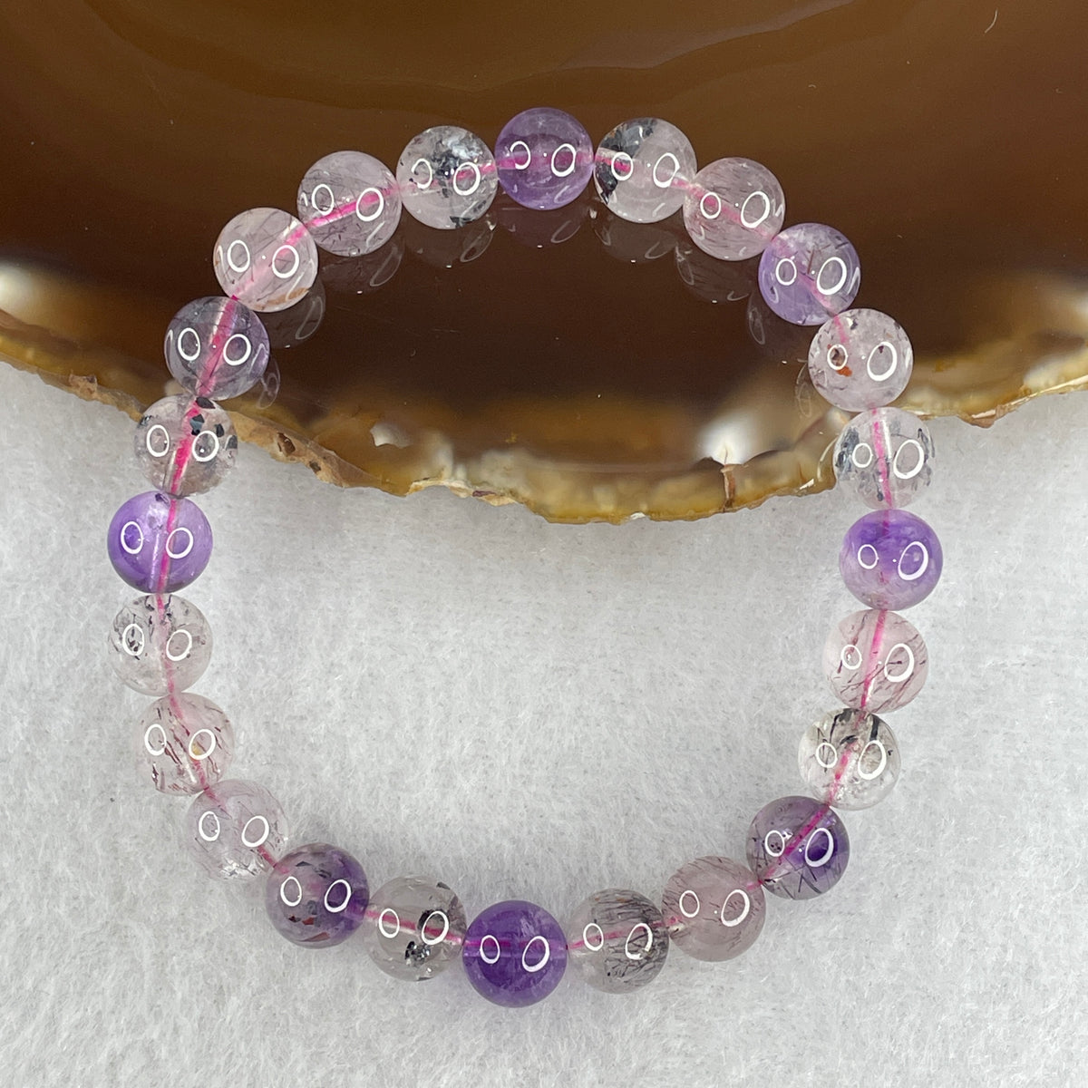 Certified Above Average Grade Natural Super 7 Crystal Beads Bracelet | 7.8mm Sacred 7-Mineral Synergy Power (15.49g | 15.5cm Petite Wrist Sizing | 24 Beads)