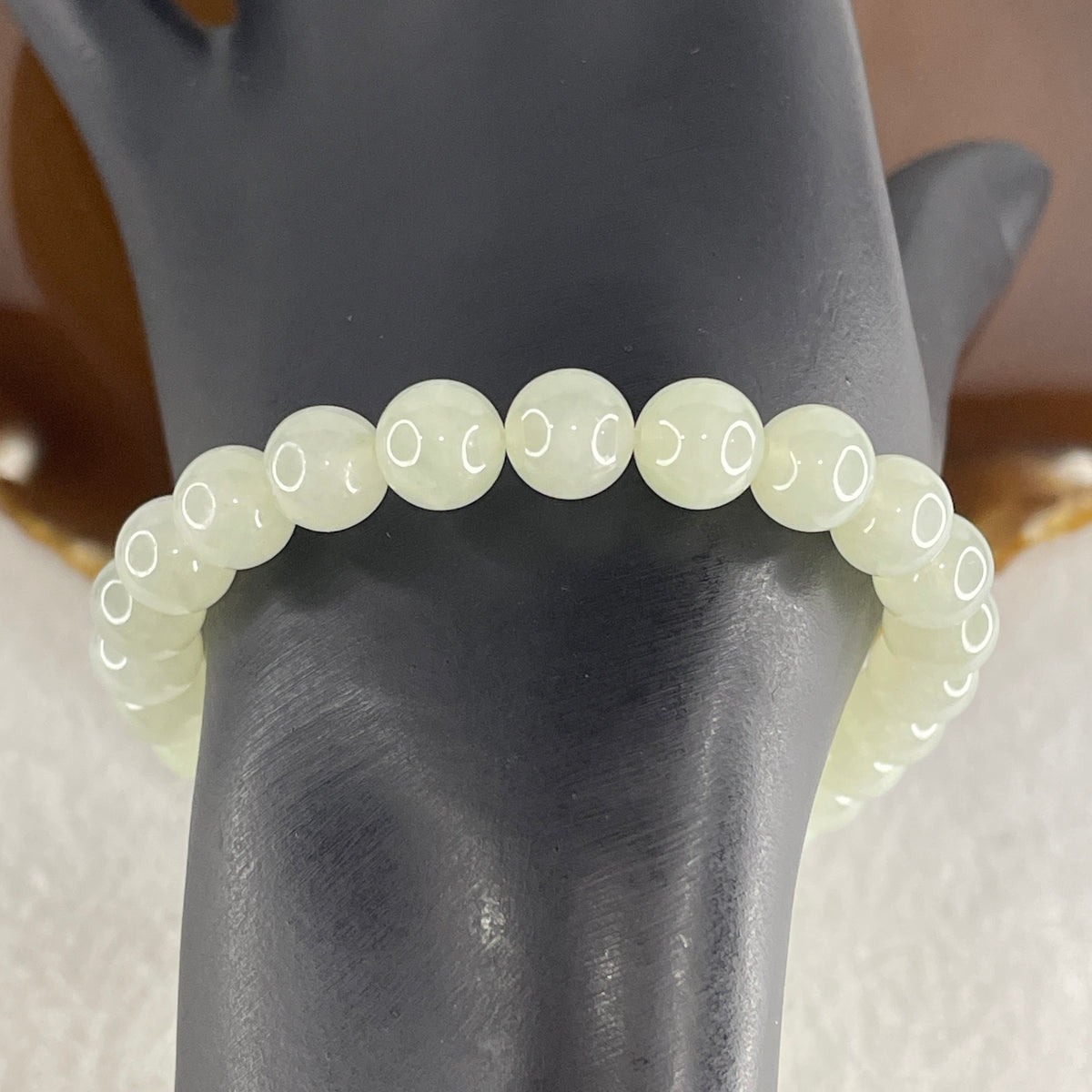 Natural Type A Jelly Light Green Jadeite Beads Bracelet | (24.96g | 20cm | 8.1mm x 24 Beads | Heart Chakra Radiance, "Ping An" Smooth Luck & Feng Shui Prosperity Catalyst) - Huangs Jadeite and Jewelry Pte Ltd