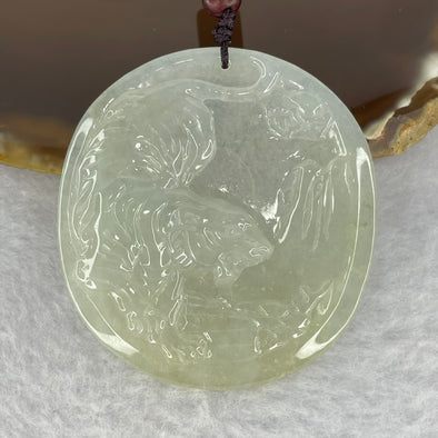 Type A Semi Icy Faint Green Down Mountain Tiger 下山虎 Pendant 28.88g 53.9 by 50.6 by 5.6mm - Huangs Jadeite and Jewelry Pte Ltd