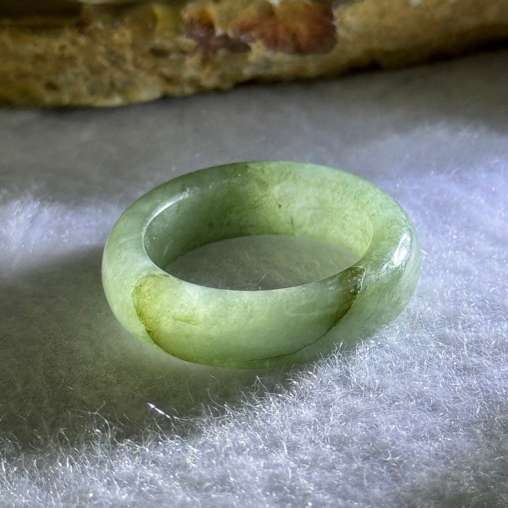 Type A Green with Brown Jadeite Ring 3.91g 5.8 by 3.6mm US7.25 HK15.75 (Slight External Line) - Huangs Jadeite and Jewelry Pte Ltd