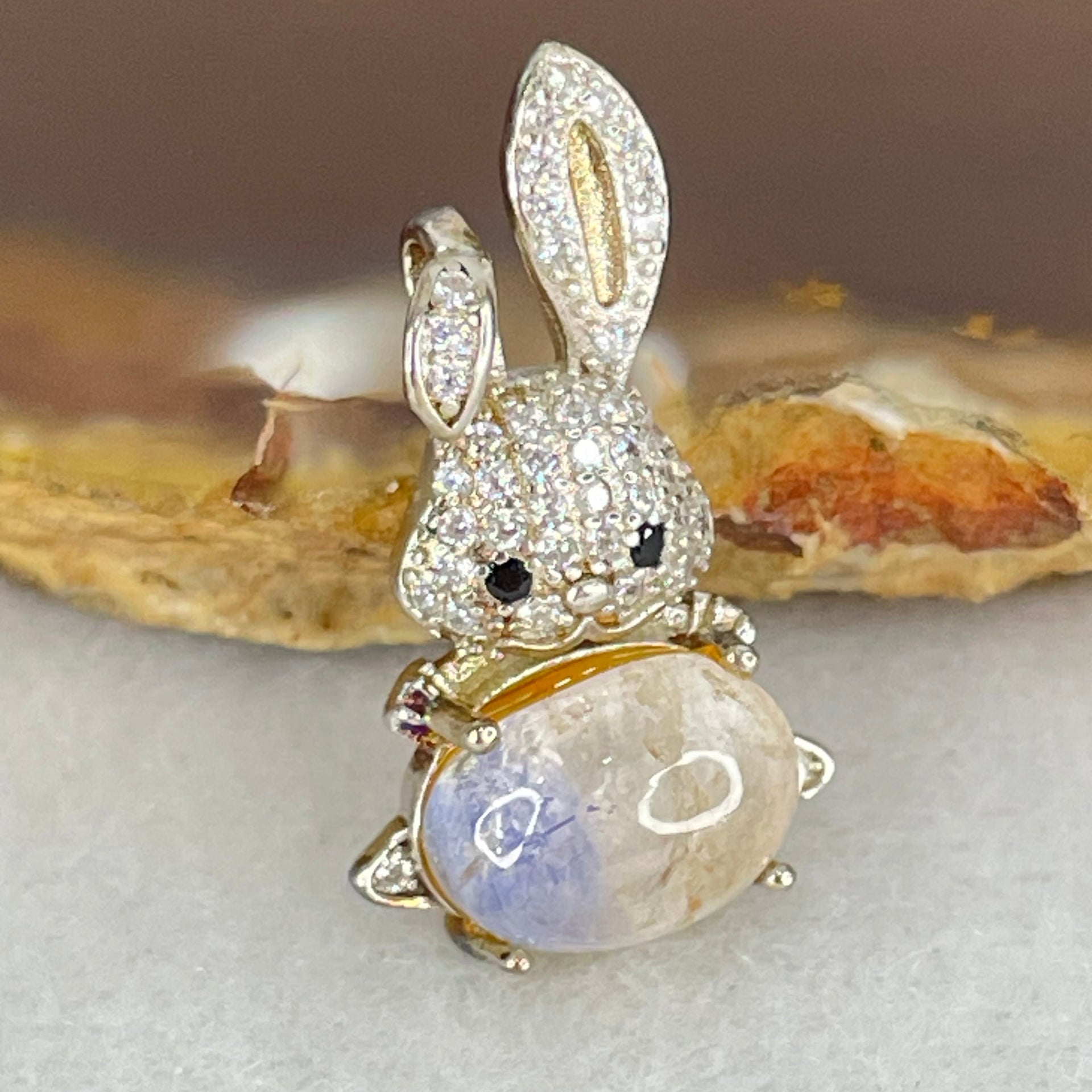 Rare Natural Blue Dumortierite Rutilated Quartz in S925 Sliver Rabbit Pendant 2.40g 10.0 by 7.1 by 5.5mm - Huangs Jadeite and Jewelry Pte Ltd