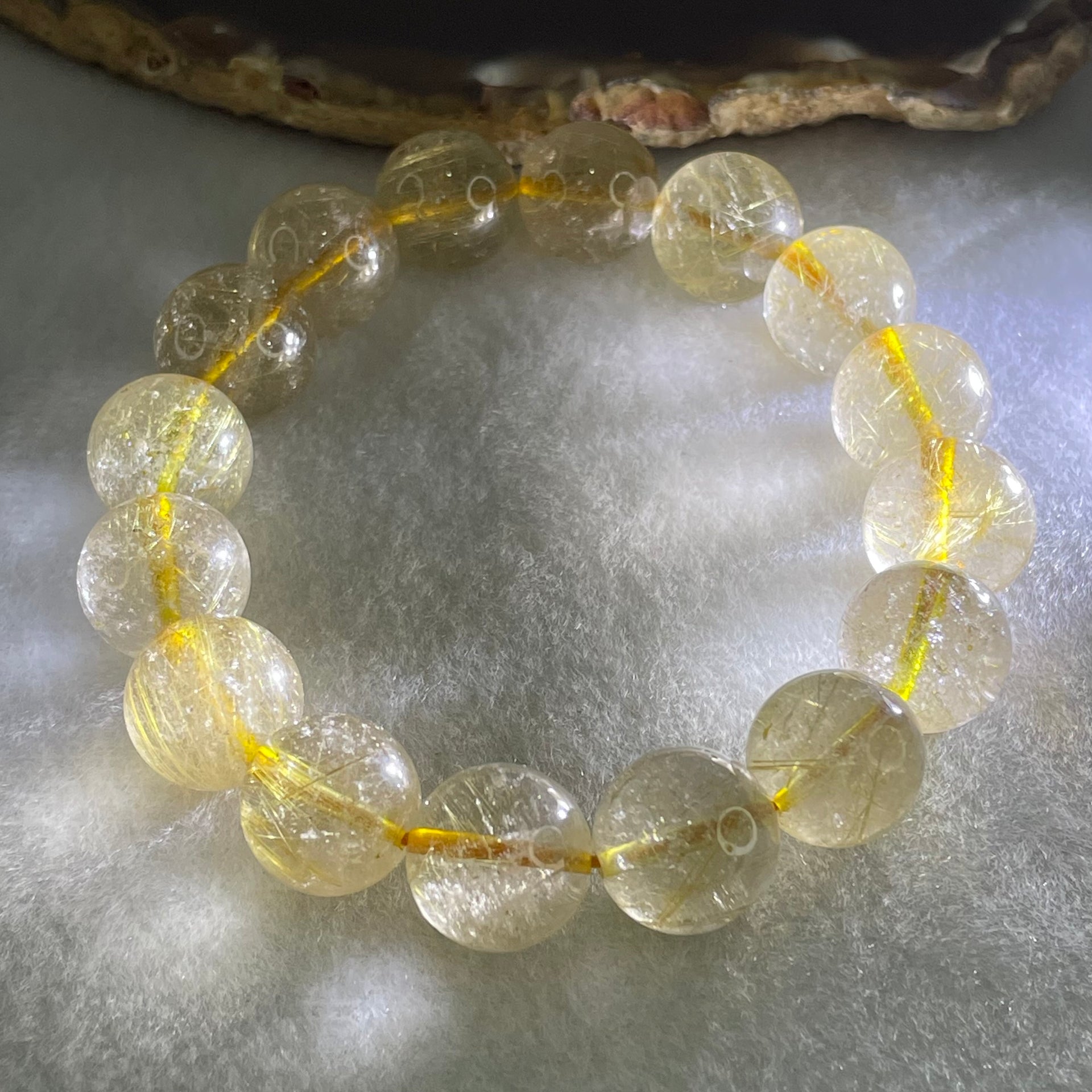 Average Grade Natural Golden Rutilated Quartz Beads Bracelet 53.12g 17cm 13.9mm 15 Beads - Huangs Jadeite and Jewelry Pte Ltd