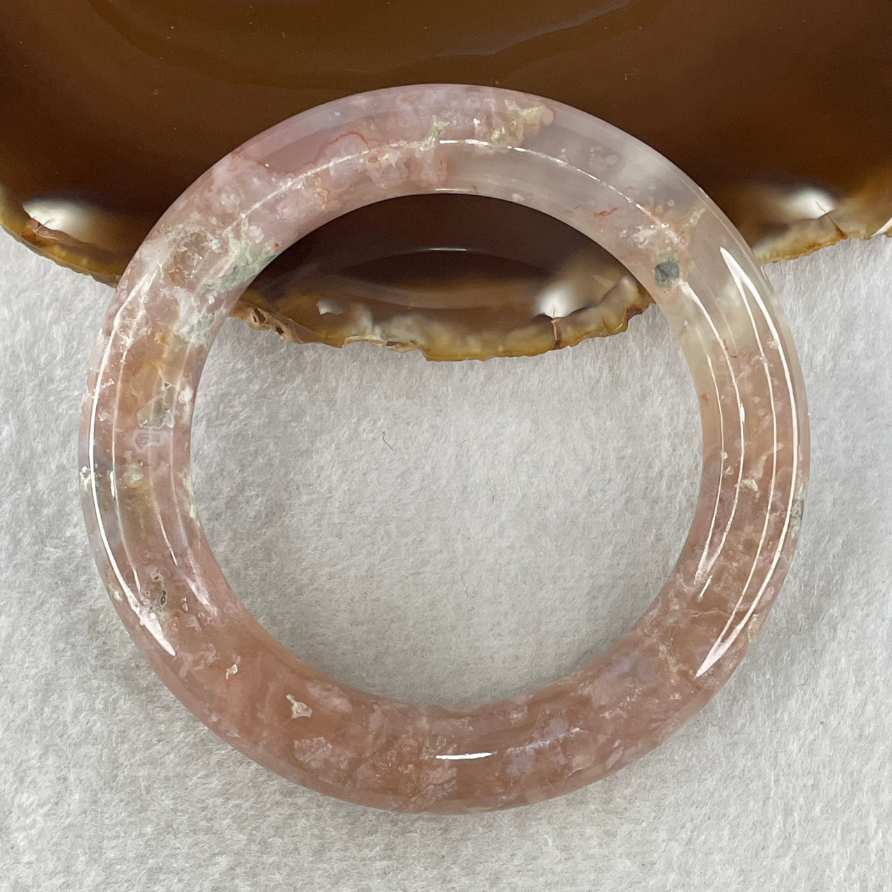 Natural Pinkish Flower Agate Bangle 62.57g Internal Diameter 57.2mm 11.8 by 12.0mm (Internal Line) - Huangs Jadeite and Jewelry Pte Ltd