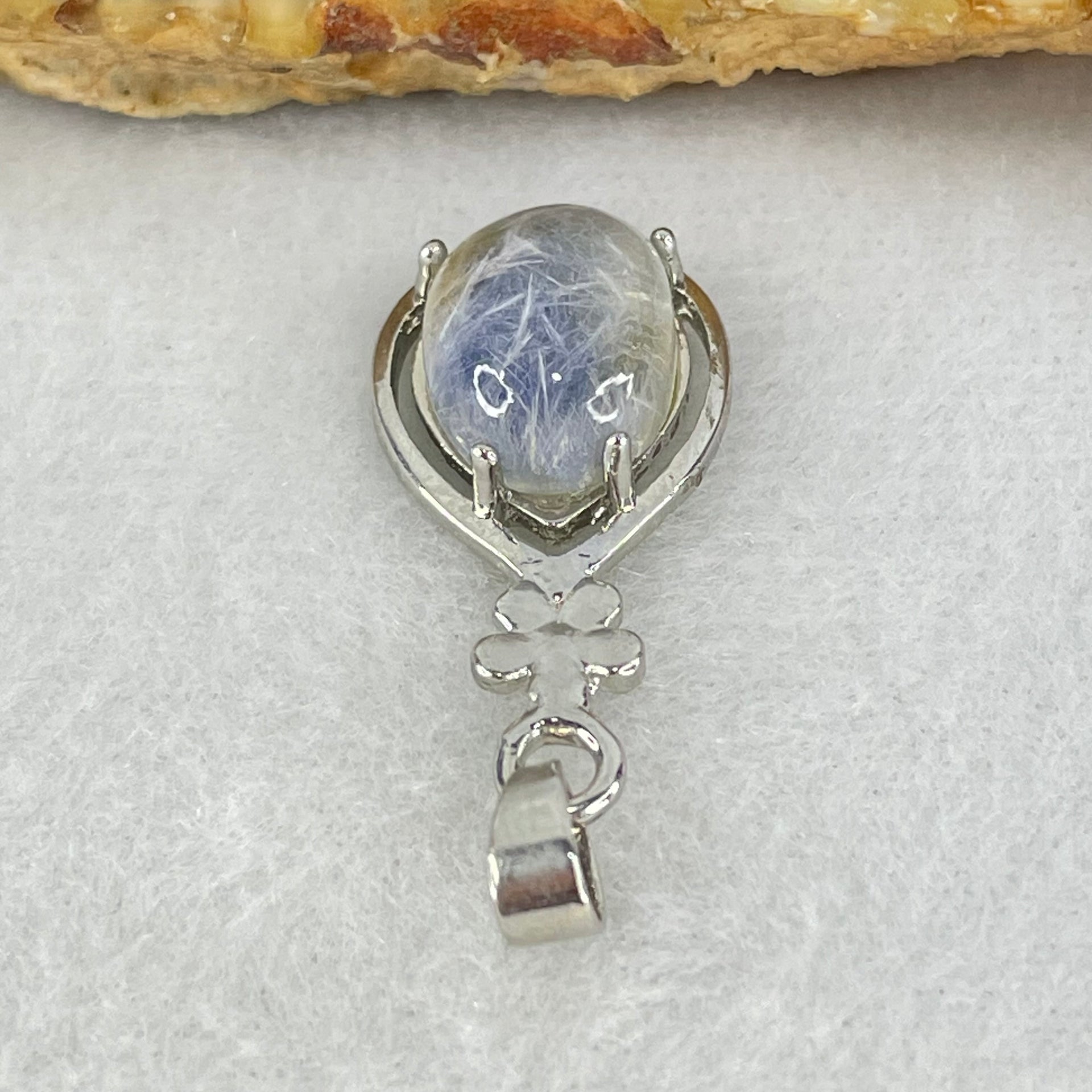 Good Grade Rare Natural Blue Dumortierite Rutilated Quartz in S925 Pendant 2.58g 12.2 by 9.7 by 5.5mm - Huangs Jadeite and Jewelry Pte Ltd