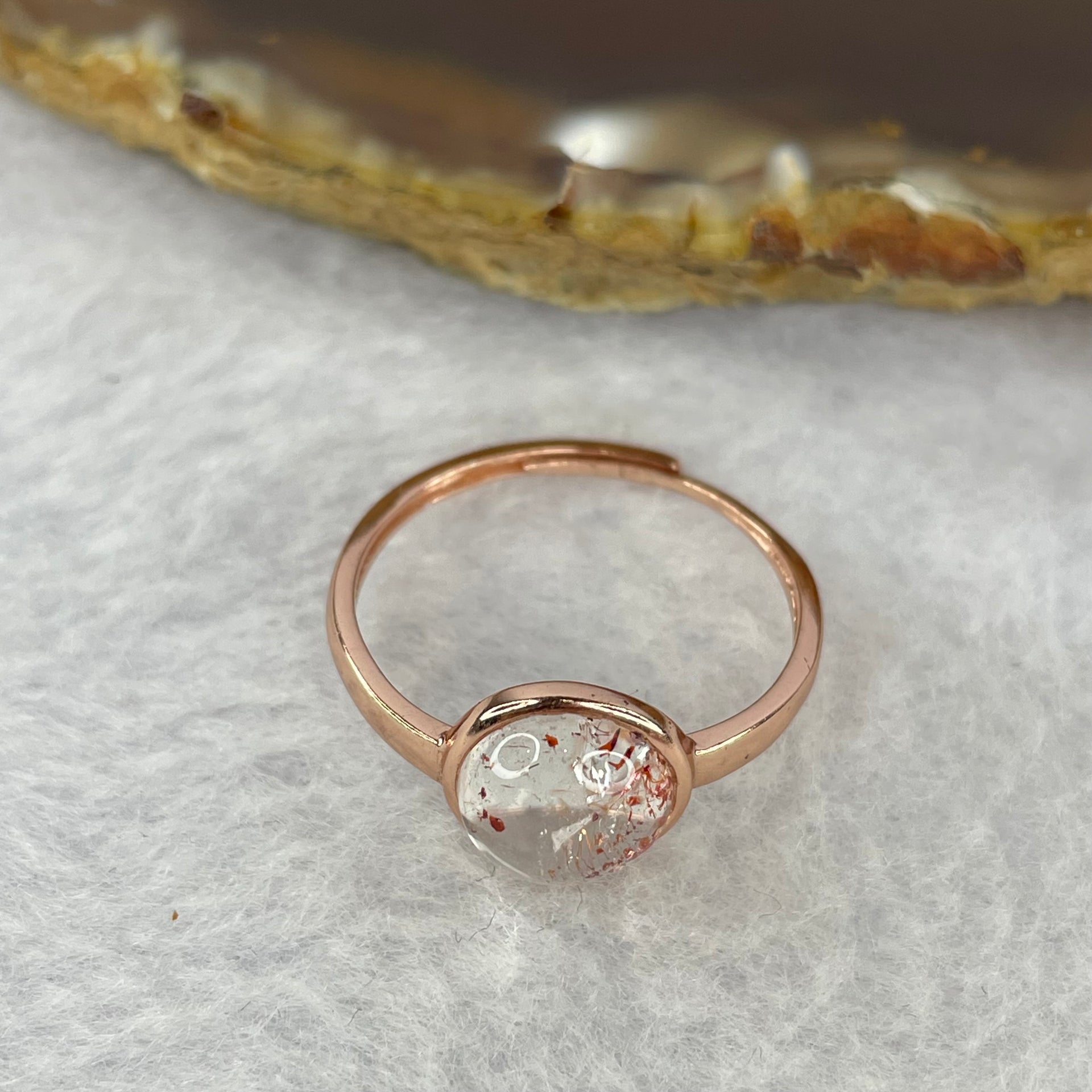 Above Average Grade Natural Super 7 Crystal in 925 Sliver Ring in Rose Rose Color (Adjustable Size) 天然超级七水晶 925 银戒指（可调节尺寸) 1.89g 8.3 by 8.3 by 4.3mm - Huangs Jadeite and Jewelry Pte Ltd