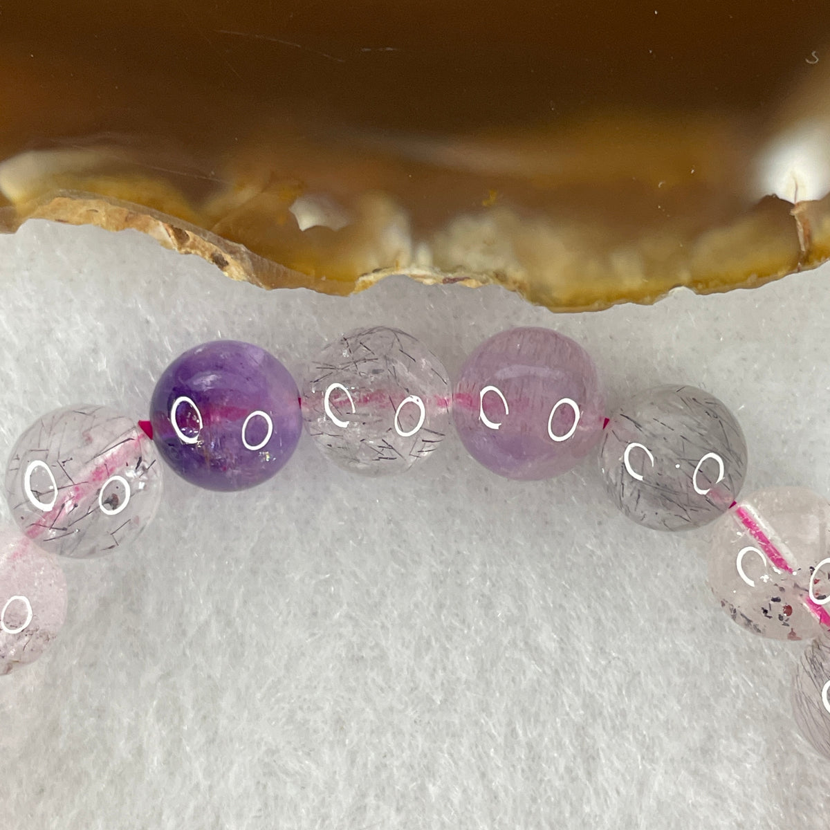 Certified Above-Average Grade Natural Super 7 Crystal Beads Bracelet | High-Density Multi-Bead Strand | Authentic Sacred Seven Multi-Mineral Inclusions Quartz Spiritual Catalyst & Auric Shield Bracelet (20.40g | 16cm Length | 8.8mm | 22 Beads)