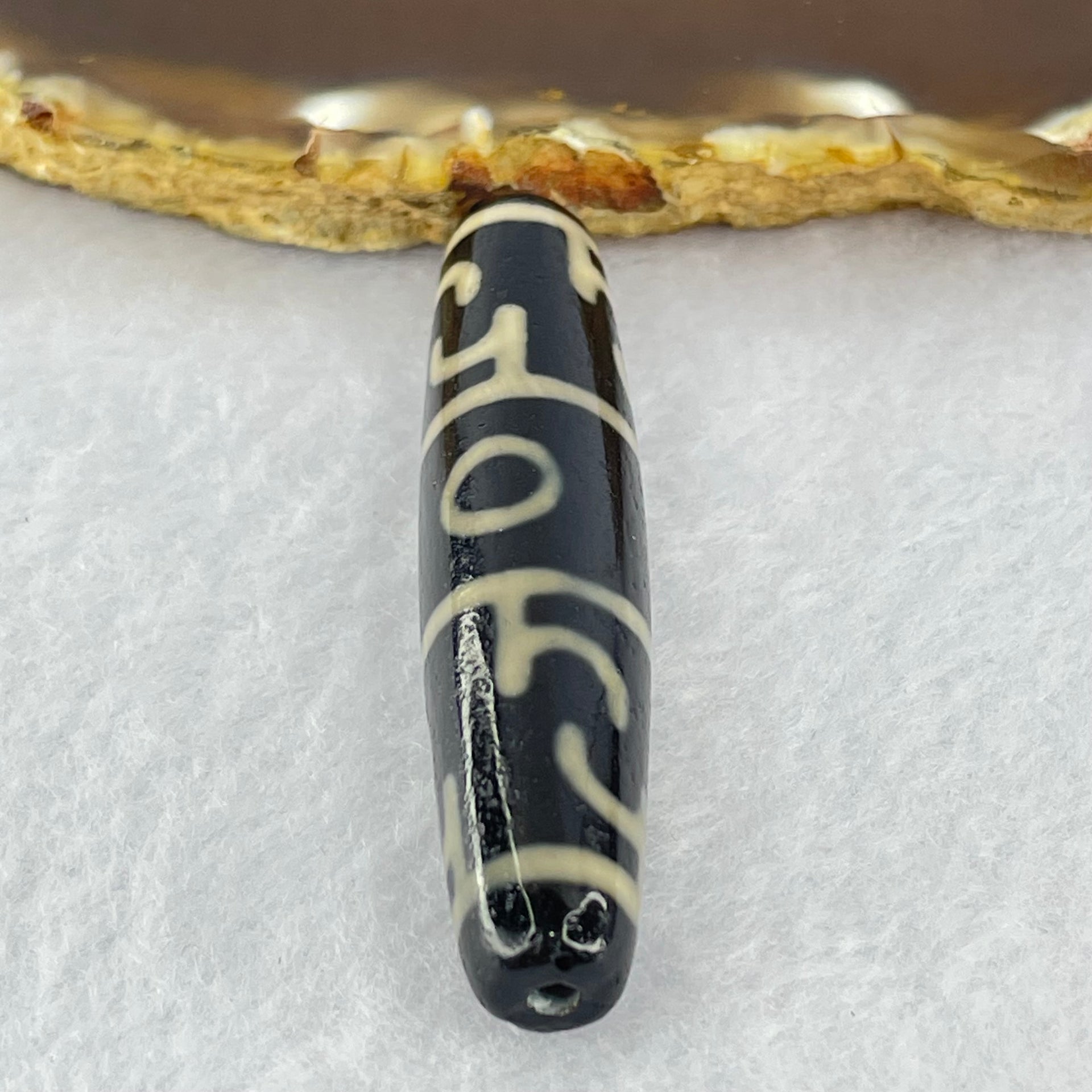 Natural Powerful Tibetan Old Oily Agate 3 Eyed Dharma Vajra Dzi Bead Heavenly Master (Tian Zhu) 三眼金刚杵天珠 13.67g 58.6 by 12.5mm - Huangs Jadeite and Jewelry Pte Ltd