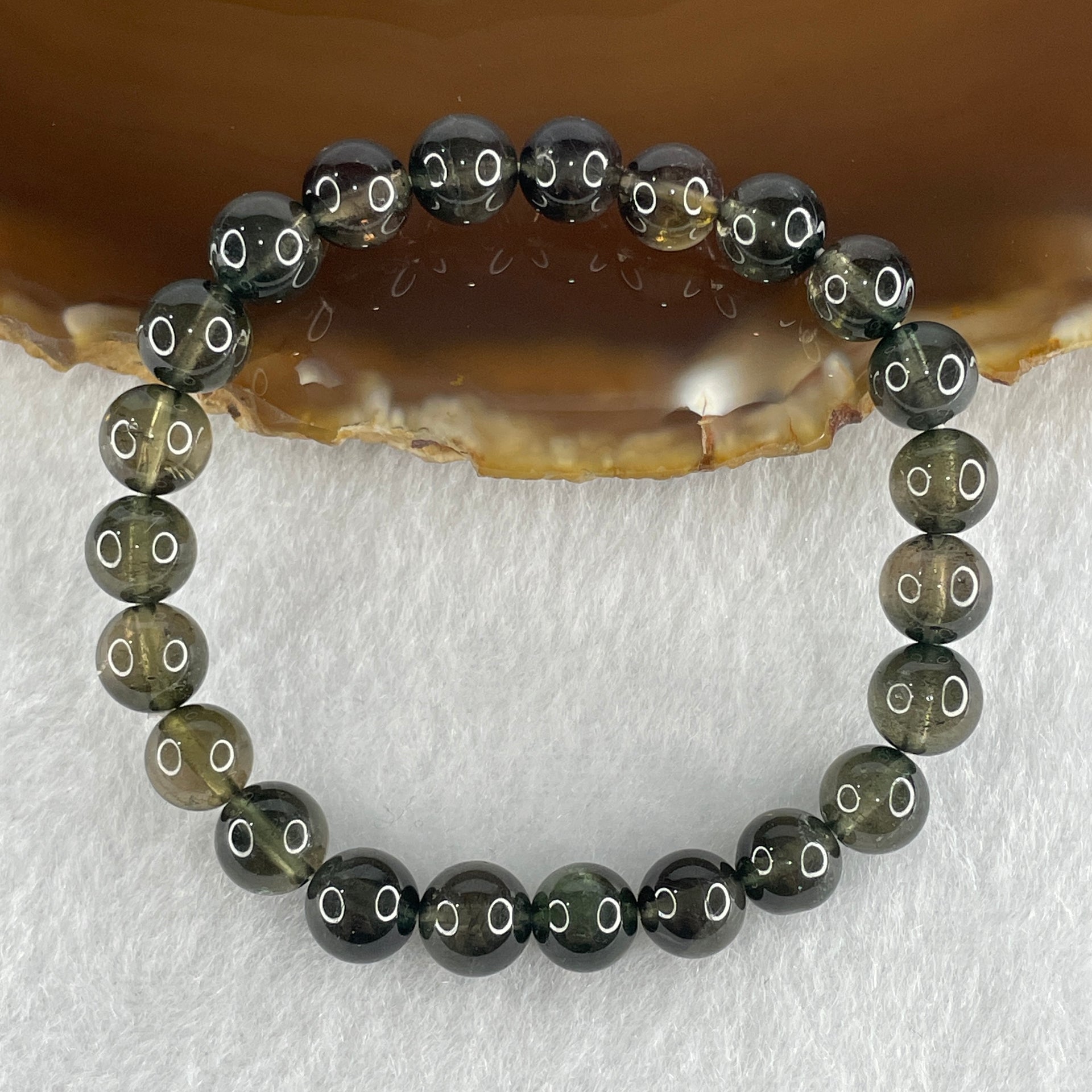 Very Good Natural Green Tourmaline Crystal Beads Bracelet 13.38g 13.5cm 7.2mm 23Beads - Huangs Jadeite and Jewelry Pte Ltd