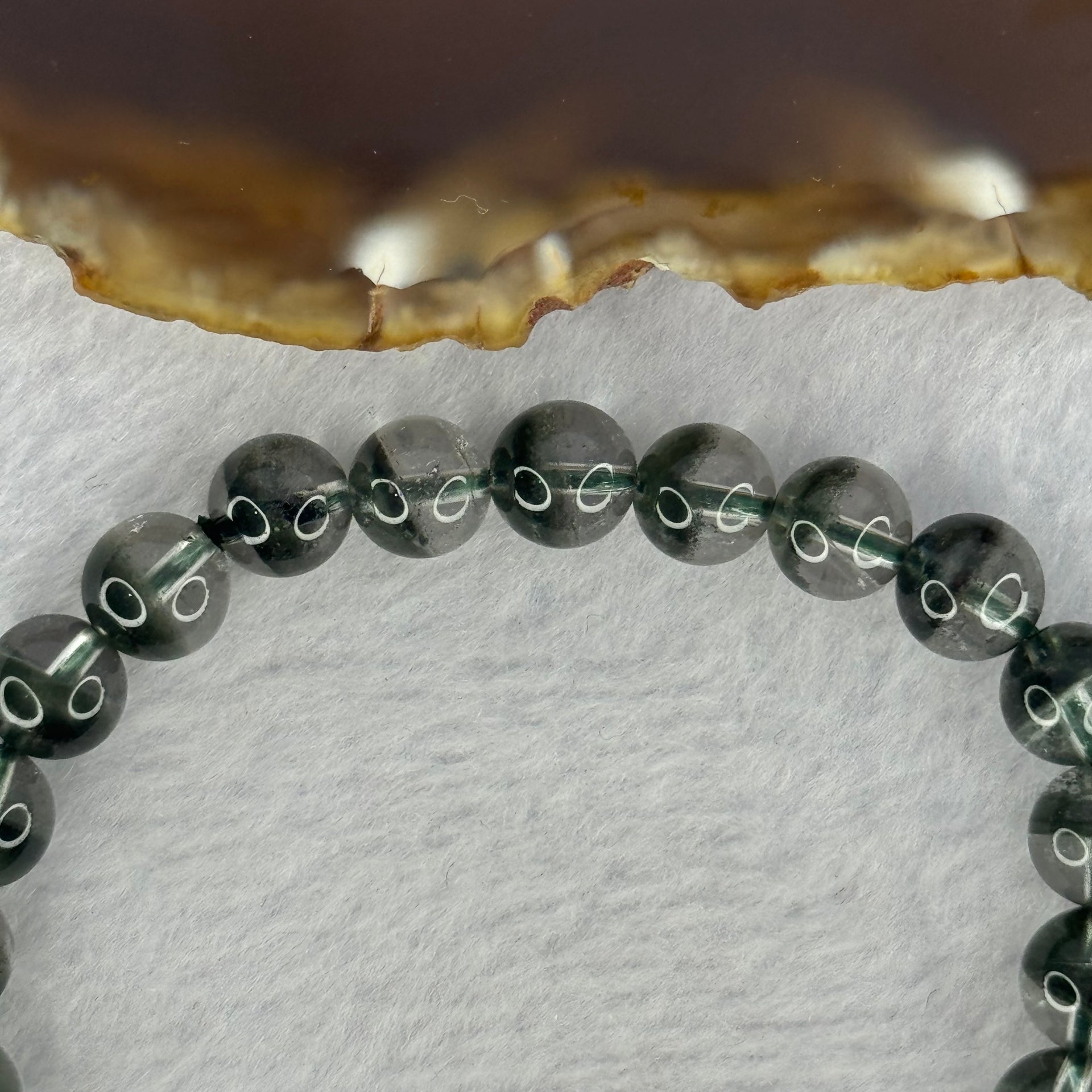 Very Good Grade Natural Green Phantom Quartz Beads Bracelet 18.44g 16.5cm 8.3mm 24 Beads - Huangs Jadeite and Jewelry Pte Ltd