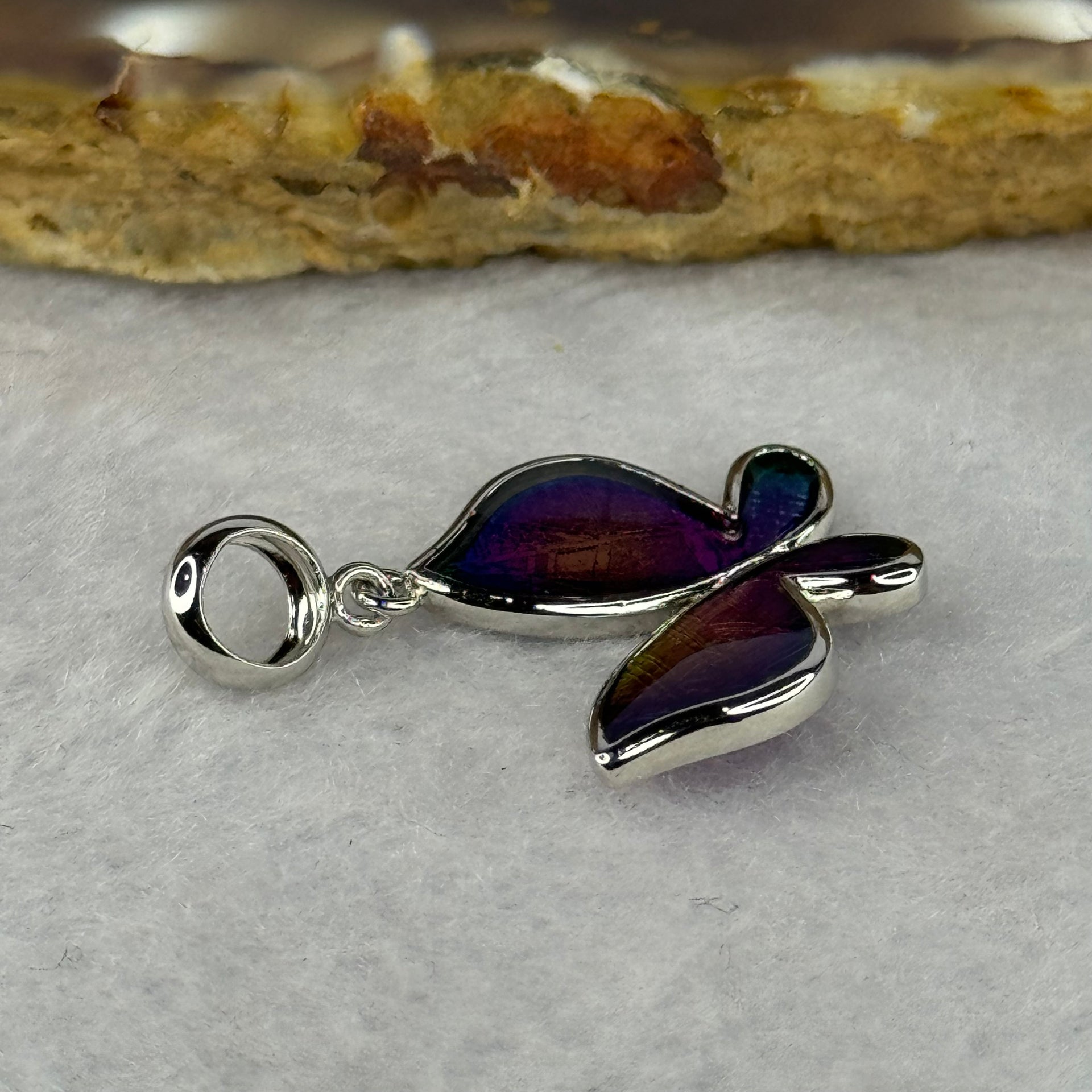 Natural Meteorite Multi Color Butterfly Pendant in S925 Silver 1.78g 17.4 by 15.6 by 3.4mm - Huangs Jadeite and Jewelry Pte Ltd