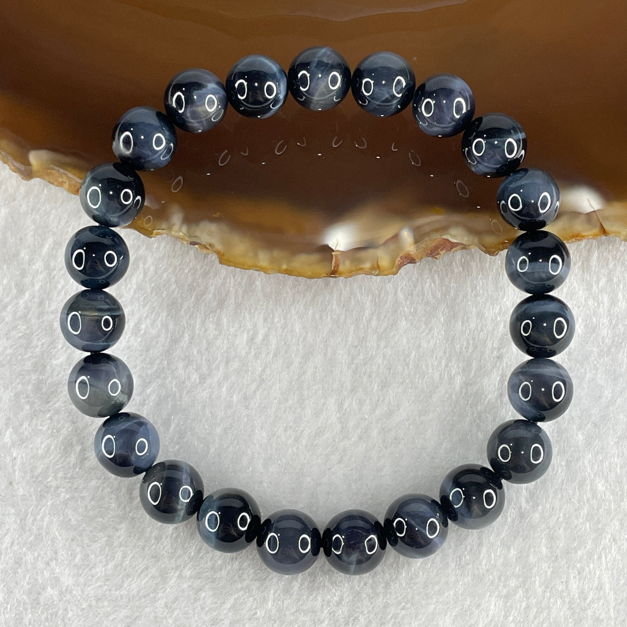 Certified Good Grade Natural Blue Tiger's Eye Quartz Beads Bracelet 18.09g 16cm 8.4mm 23 Beads